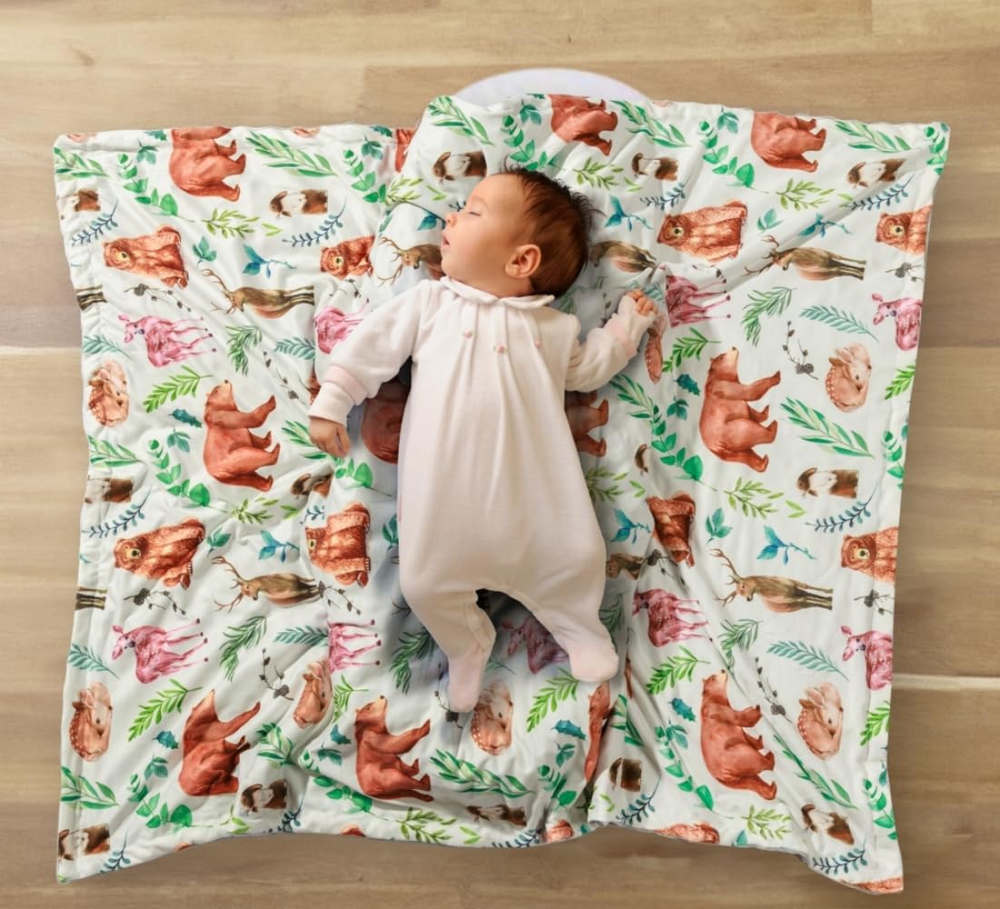 4 Pack Woodland Baby Blankets with Double Layer and Dotted Backing for Girls or Boys Breathable Soft Neutral Unisex Nursery Blankets with Animals Printed for Newborn Toddlers (Woodland)