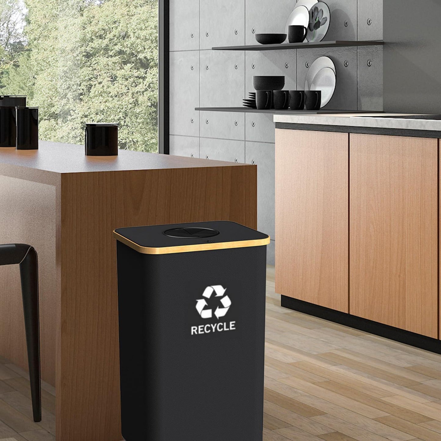Recycling Bin Organizer for Home - 26 Gallon Recycle Bin for Kitchen with 2 Reusable Inner Bags - Indoor Recycling Bins with Lid for Bottles Cans Glass Plastic Cartons, Waterproof & Reusable (Black)
