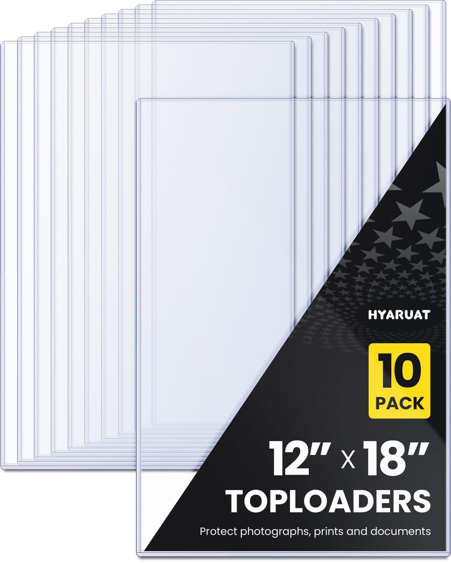 HYARUAT 12x18 Toploader - Clear Semi-Rigid PVC Sheet Protectors, Hard Plastic Sleeves for Lithographs, Posters, and Prints (10-Pack)