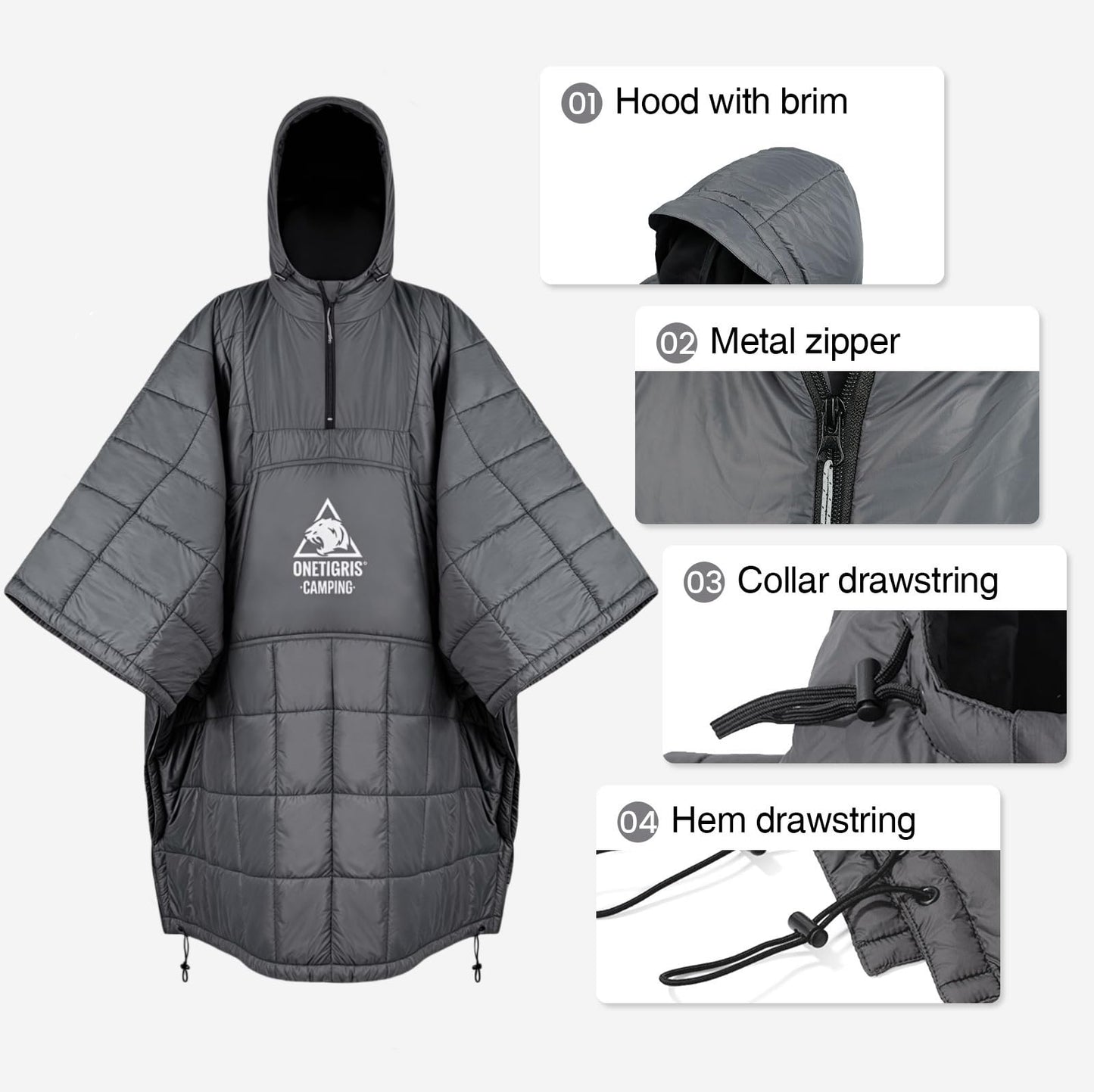OneTigris Camping Blanket with Recycled 3M Thinsulate Insulation,Wearable Hoodie Blanket | Ultralight Water-Resistant Warm Camping Blanket for Outdoor, Hiking, Stadium