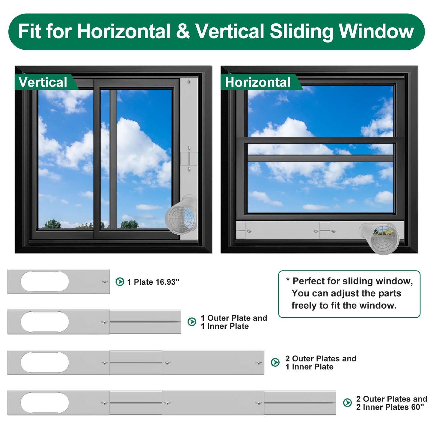 Upgrade Portable Air Conditioner Window Kit with 5.9Inch Exhaust Hose,Portable Air Conditioner Window Vent kit, portable AC Exhaust Hose Kit, Portable AC Window Vent Kit