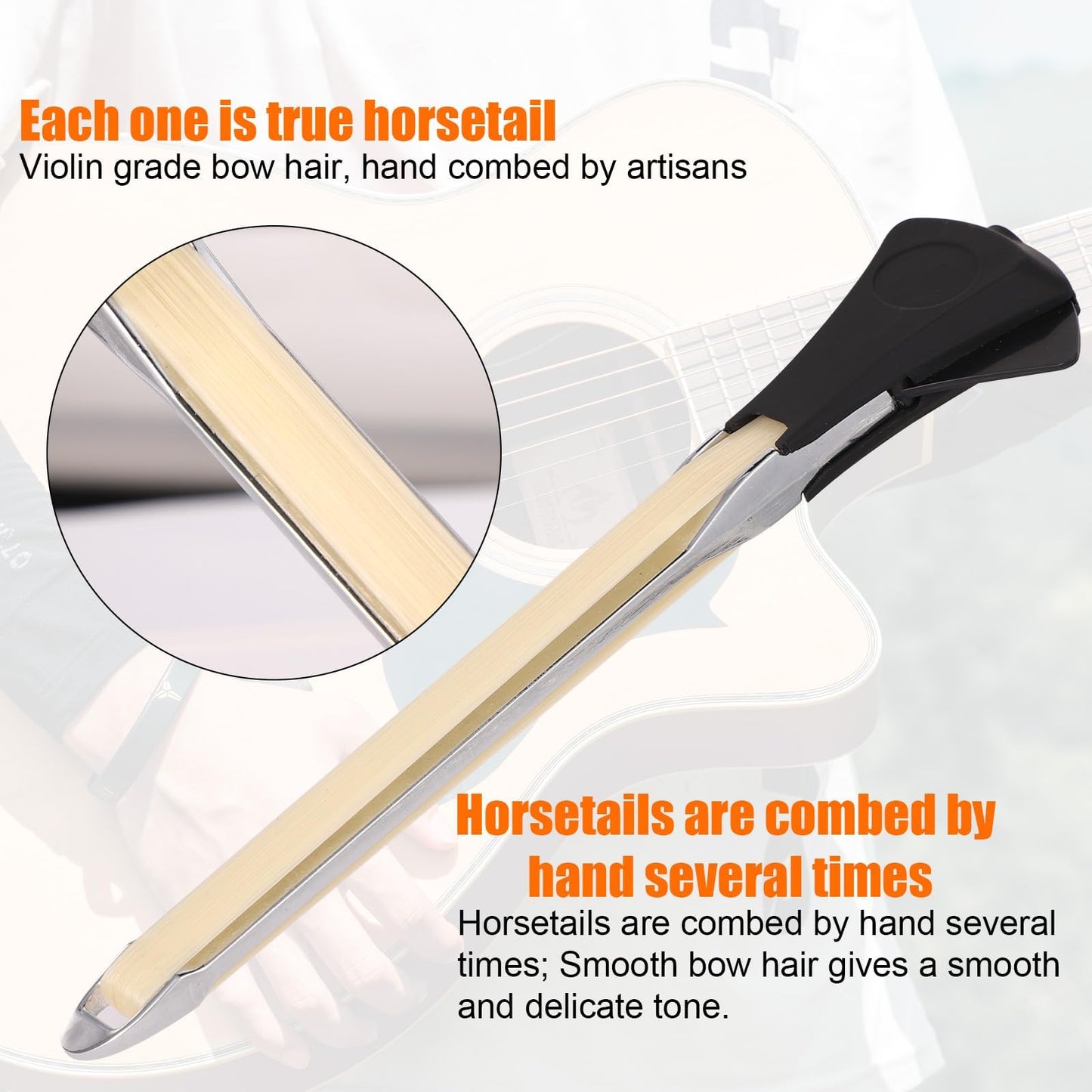 Guitar Bow Kit, 2-in-1 Horsehair Aluminum Alloy Guitar Bow Pick Picasso Bow with Rosin Sandpaper Cloth Fun Acoustic Instrument Playing Tools Create Violin & Cello Sounds Creative Gift for Music Lover