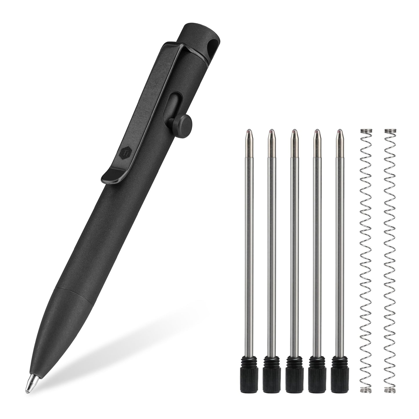 KeyUnity KP04BK Bolt Action EDC Pen with Clip, Titanium Pocket Ballpoint Pen for Everyday Carry (Black)