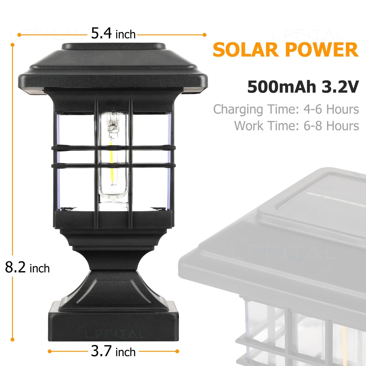 Lffital Solar Post Lights Outdoor Solar Post Cap Lights 2 Modes LED Deck Fence Cap Light for 4x4 5x5 6x6 Posts Patio Garden Decoration Warm White Lighting Black (2 Pack), TR-POST01