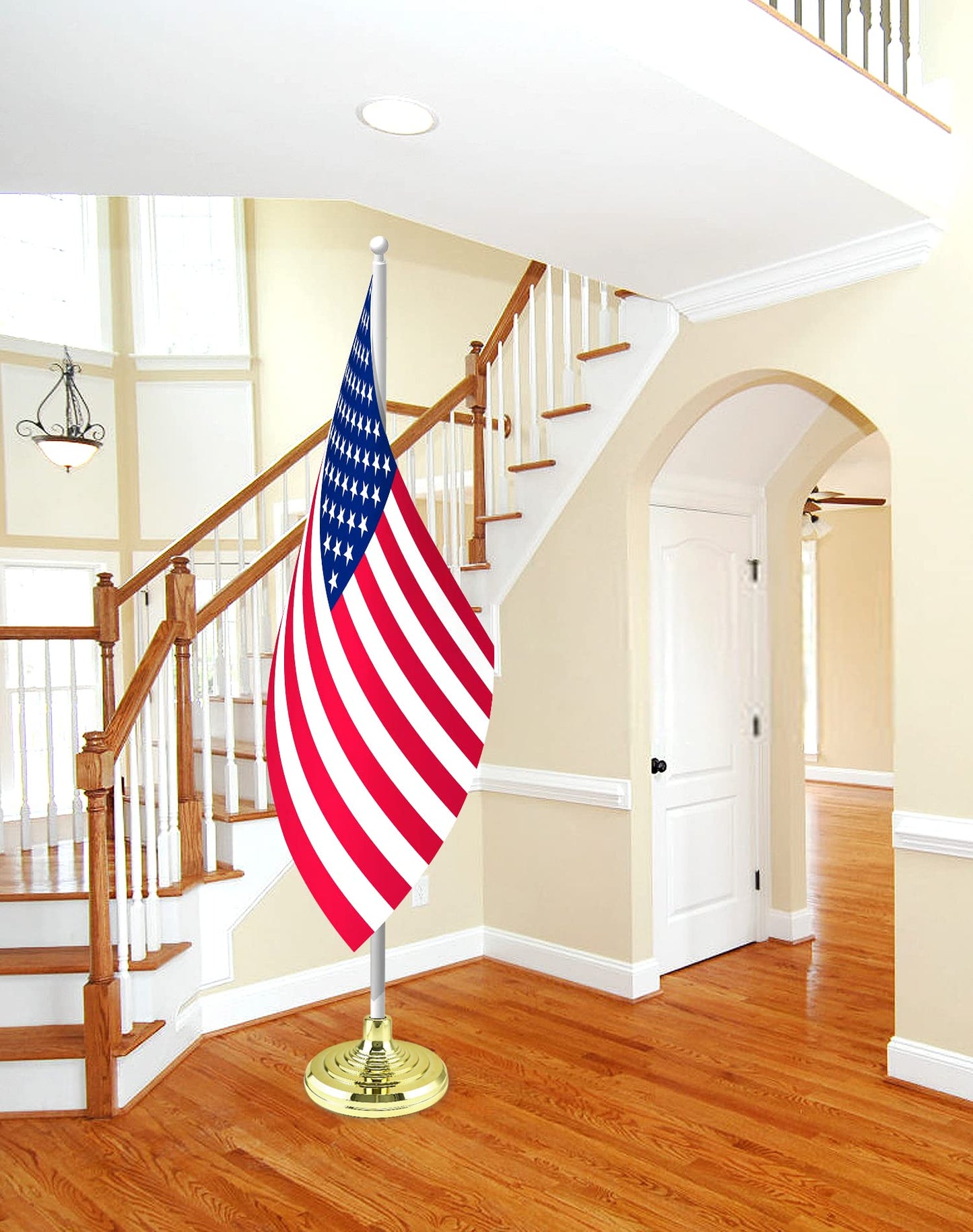 QWORK Base Stand for Flag, Flag Stand for Indoor & Outdoor Use, Floor Base Stand, Compatible with 1.3 Inch and 1.1 Inch Diameter Flag Pole - Gold