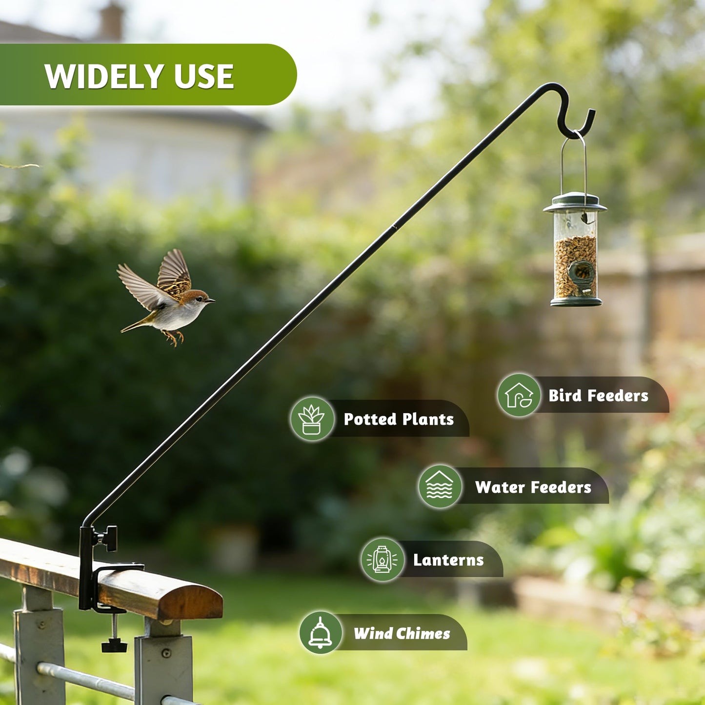 ERYTLLY Extended Reach Deck Hook Wall Pole Wall Mounted Deck Hook Extensible and Adjustable 28 inch to 43 inch Wall Bracket for Hanging Bird Feeder,Plants,Wind Chimes,Lanterns 2 Packs