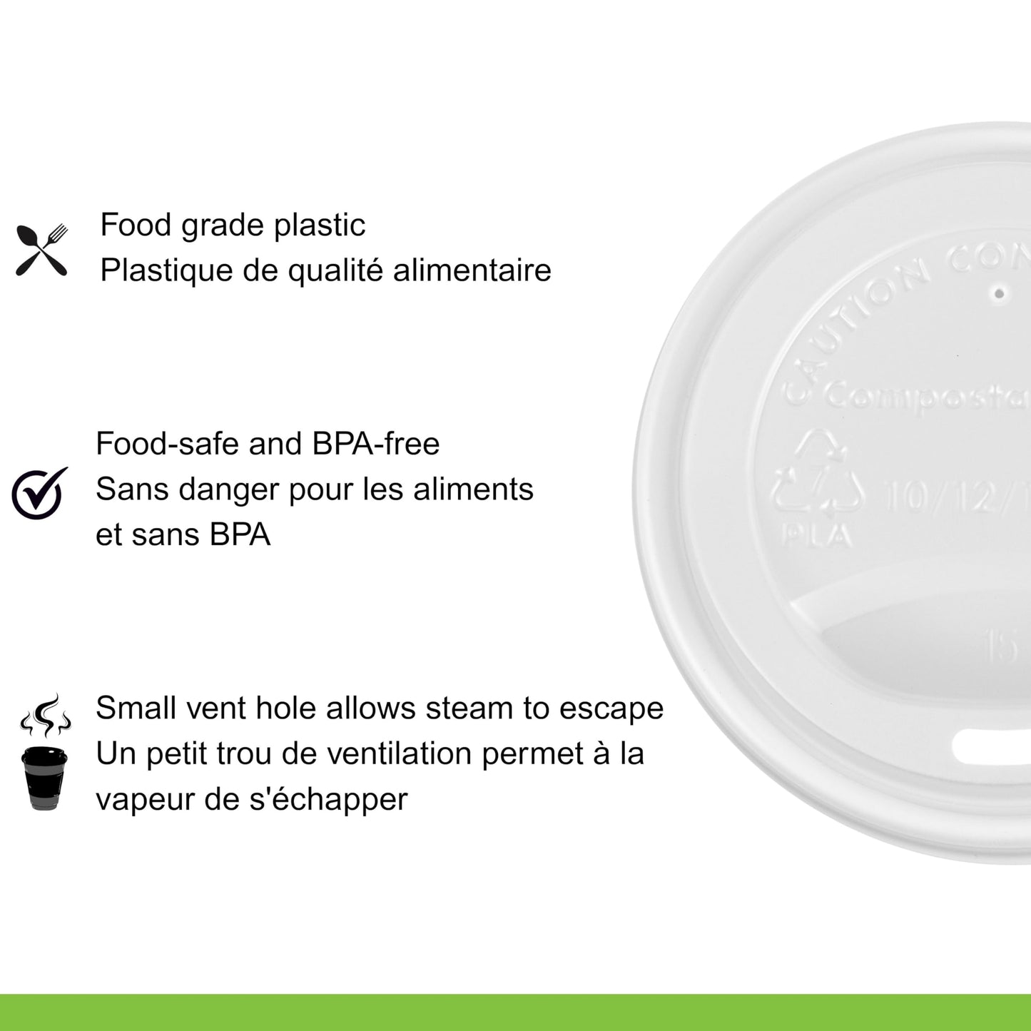 iEco, 500 Count 90 mm Compostable Coffee Cup Lids, Fits 10 oz, 12 oz and 16 oz Paper Cups
