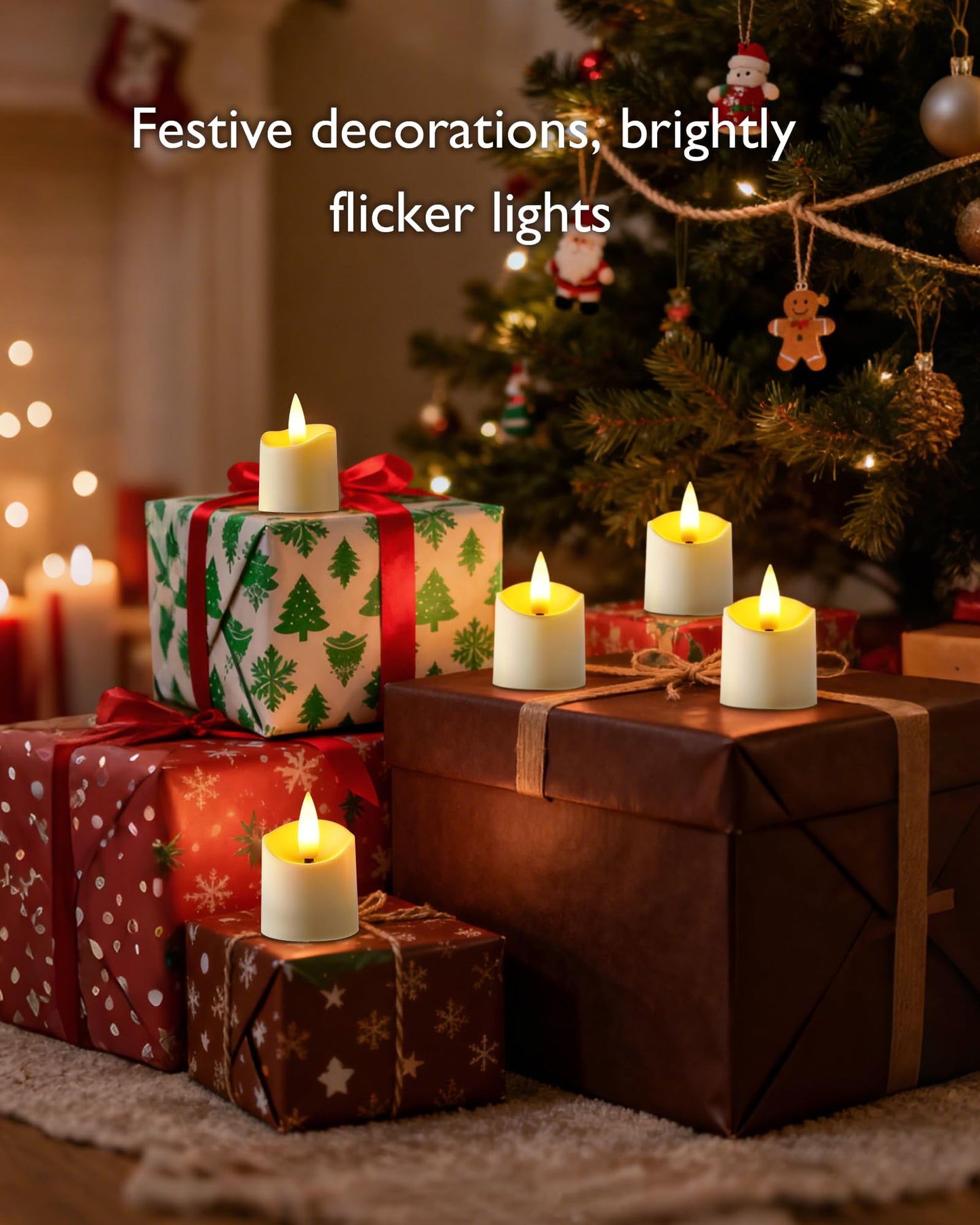 AMAGIC 12-Pack Battery Tea Lights with Remote 2/4/6/8H Timer, Rechargeable, 3D Flicker Wick Electric Candles, for Vovite, Christmas, Holiday Birthday Decoration