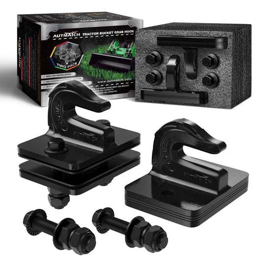 AUTMATCH Tractor Bucket Grab Hook 3/8" (2 Pack) - Grade 70 Forged Steel Bolt On Grab Hook Tow Hook Mount with Backer Plate & Rubber Pads, Max 18,000Lbs Work for Loader, Tractor Bucket, Truck, Black