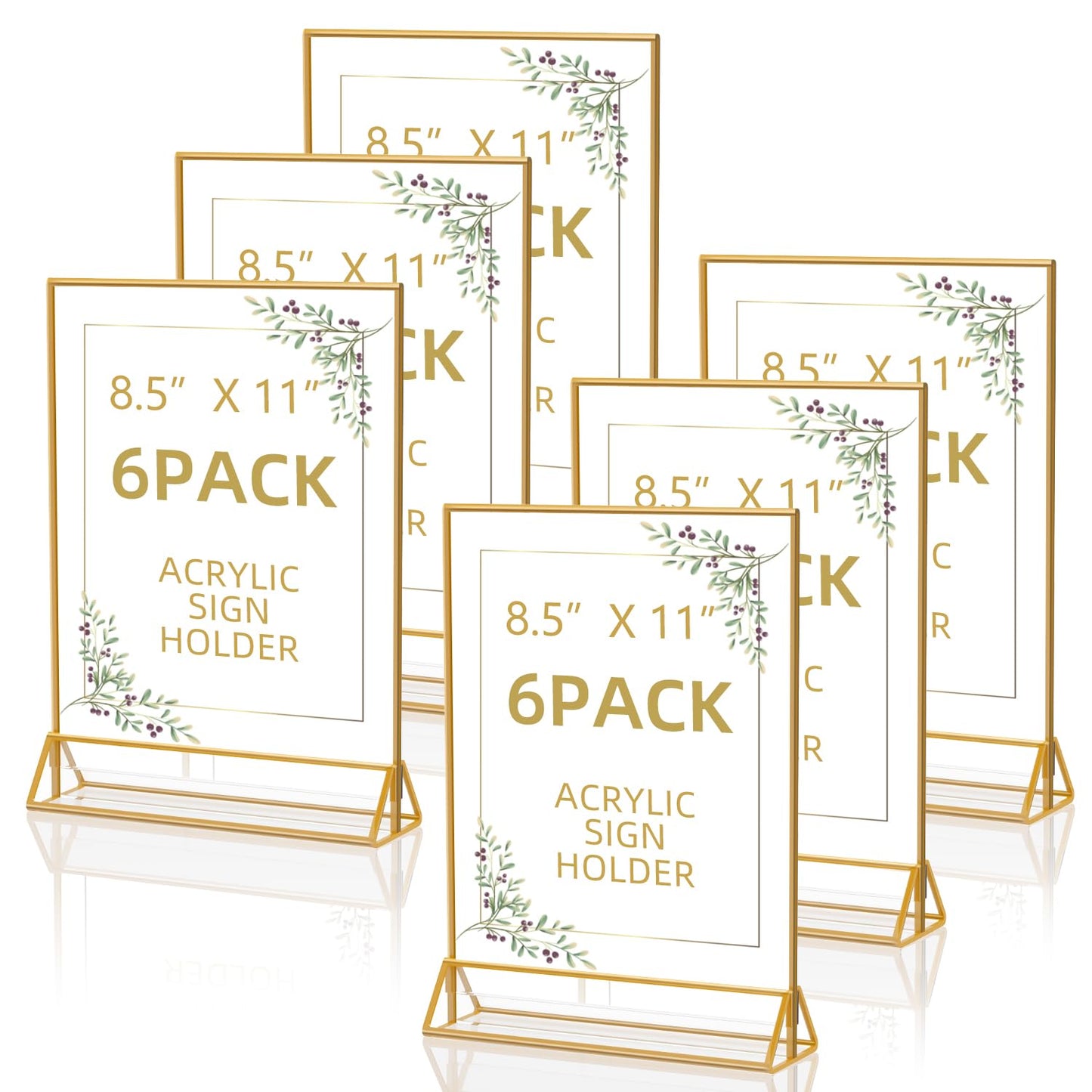 PPH-Sisy Acrylic Sign Holder 8.5X11 Gold Frame ,Double Sided Display Stand , Plastic Acrylic Frames for Home Office Shop Restaurant Flyer Holder (6pcs)