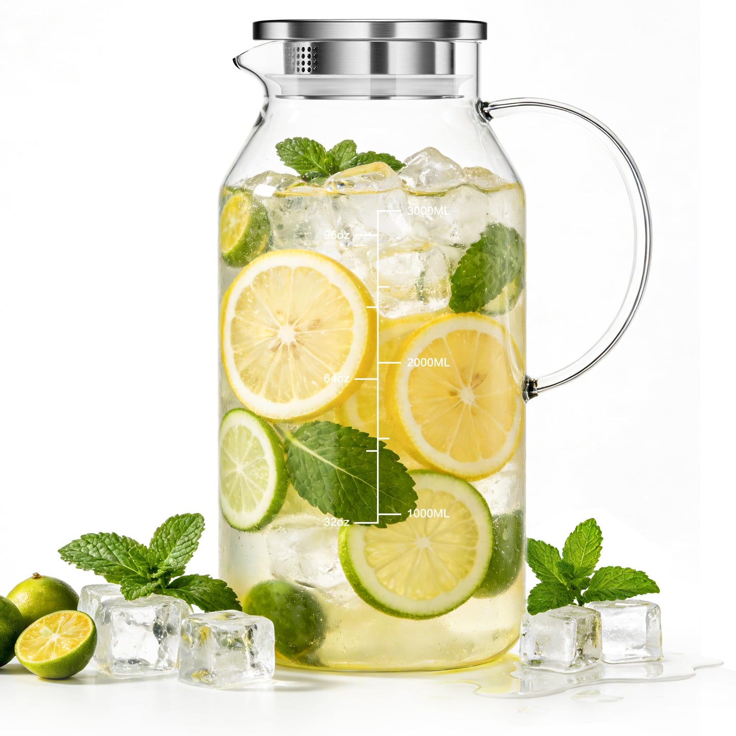 Aofmee Glass Pitcher with Lid and Handle, 1 Gallon 128oz