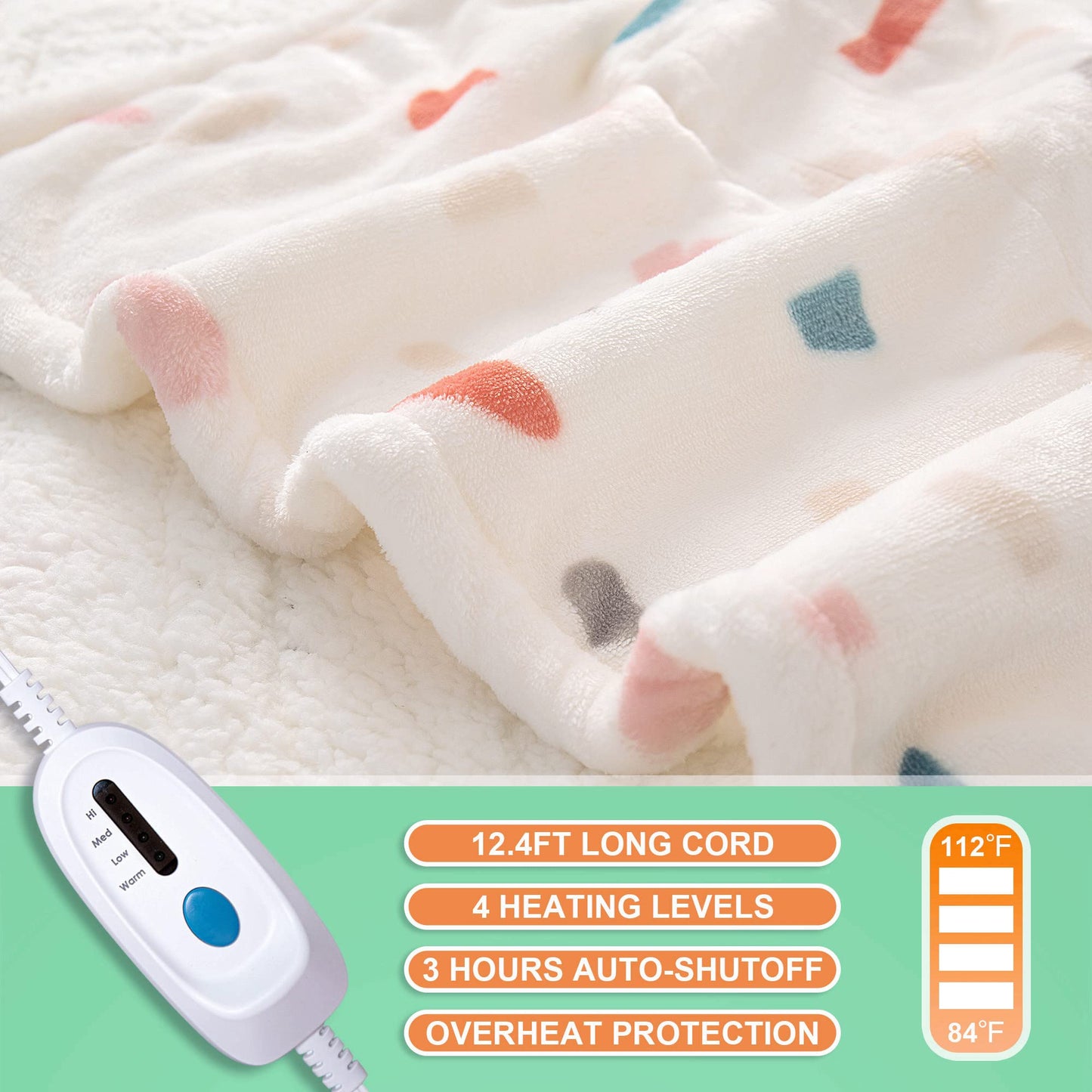 SOGANASA Heated Blanket Throw Electric Throw Blanket 50"x60" - Machine Washable Printed Heated Throw Blanket with ETL & FCC Certification 4 Heating Levels 3 Hours Auto-Off Overheat Protection (Stone)