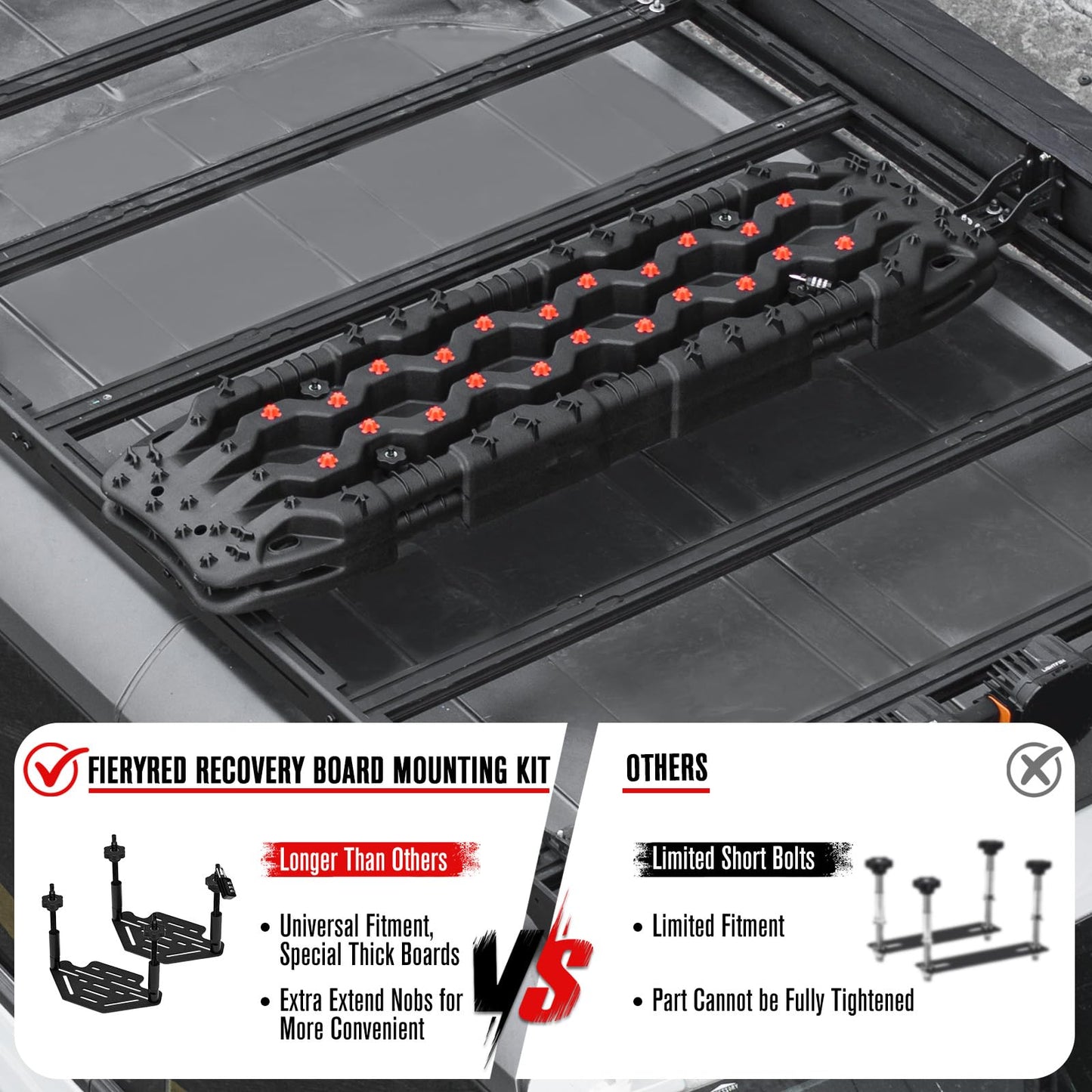 FieryRed Recovery Traction Board Mounting Kit, Universal Roof Rack Fit with Quick-Release Knobs & Anti-Theft Padlock, for Rooftop Platform (Only for 2 Boards)