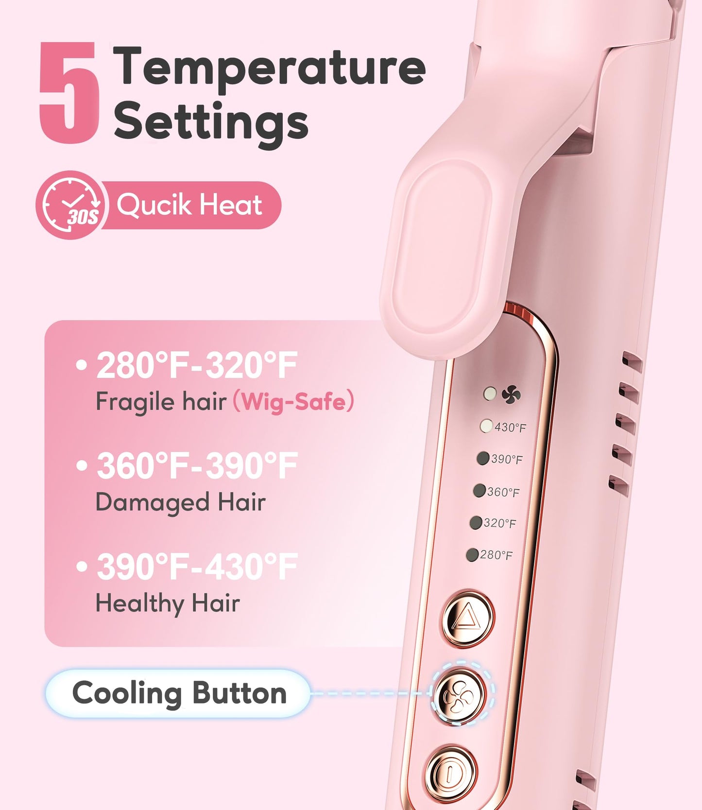 Farery Chill Set Soft-Air Curling Iron: Gentle Airflow for Quick Styling & Long-Lasting Curls, Lock in Style with Cooling Air Vents, 2-in-1 Hair Straightener & Curler with Upgraded Long Barrel, Pink