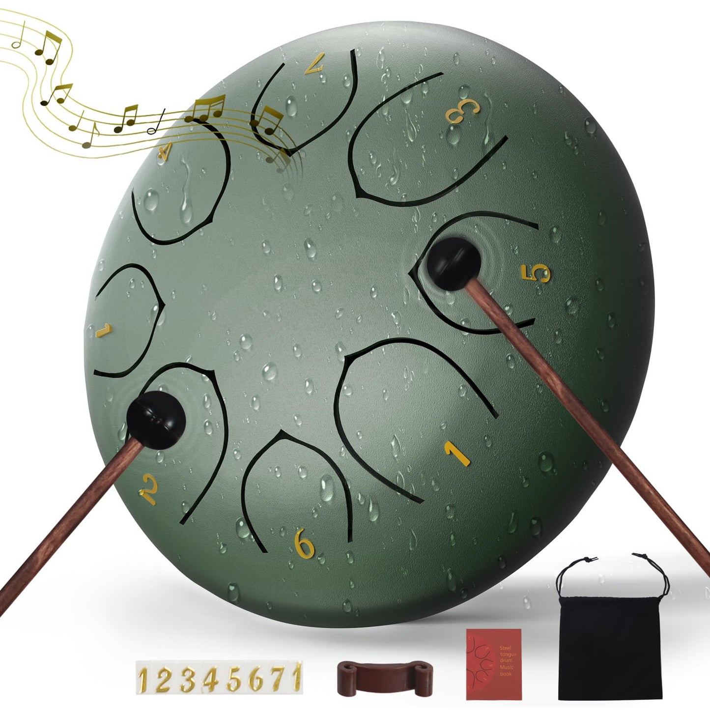 Rain Drum for Outside, 6 Inches 8 Notes Steel Tongue Drum for Garden Instrument, Rain Chime Waterproof, Hand Pan Instrument Outdoor, with Bag, Music Book, Mallets