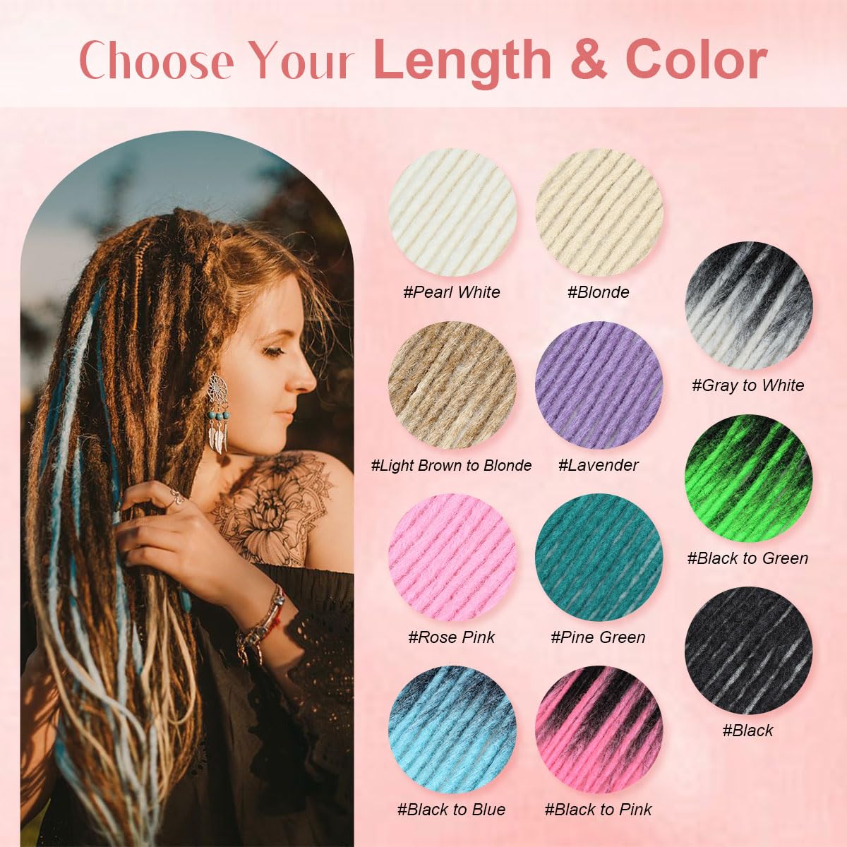 Quisduis 16 Inch Clip in Dreadlocks Hair Extensions, 8PCS 32 Strands Black Synthetic Dreas Extensions Handmade Soft Thin Dreadlocks for Women