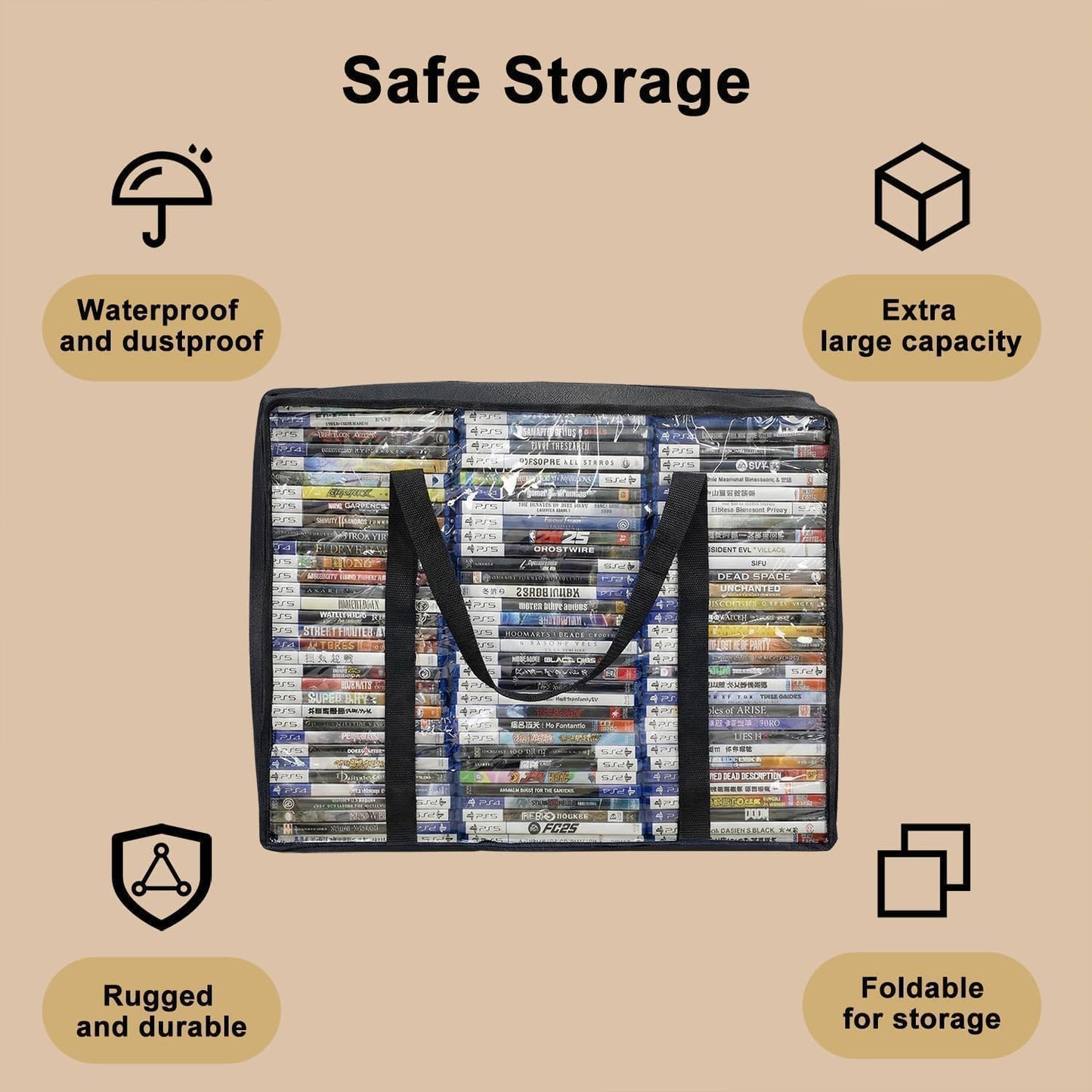 DVD Storage Bags 2 Pack, Clear PVC Plastic CD Storage Case with Handles, Storage Bags for DVDs, CDs, Blu-ray Case, Video Game Cases, Movie Cases