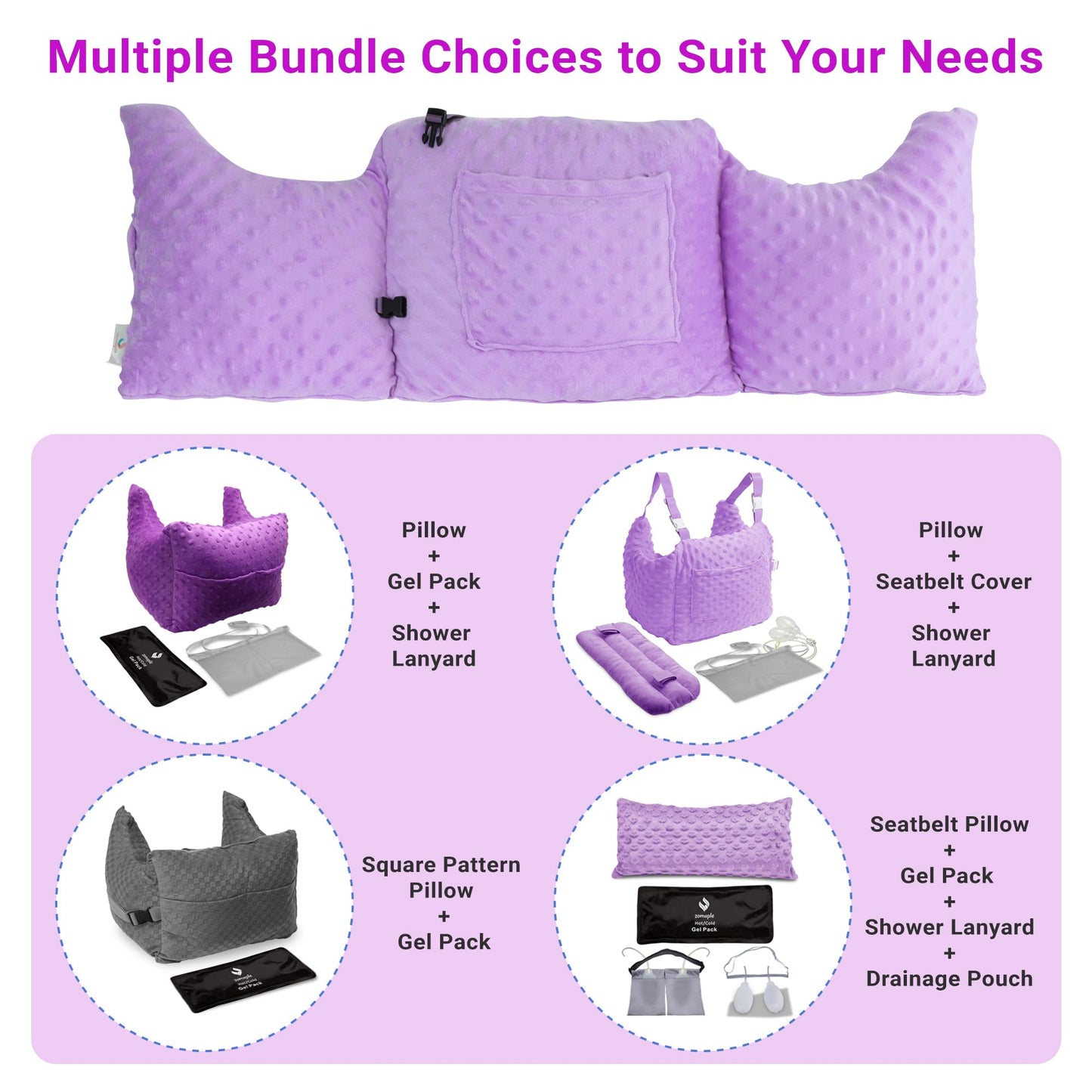 Zomaple Post Mastectomy Pillow, Lavender – Gentle Chest Protection for Sleep & Car Rides – Reduces Underarm Pressure, Cushions Everyday Bumps & Helps You Relax – Pillow for Mastectomy Recovery Support