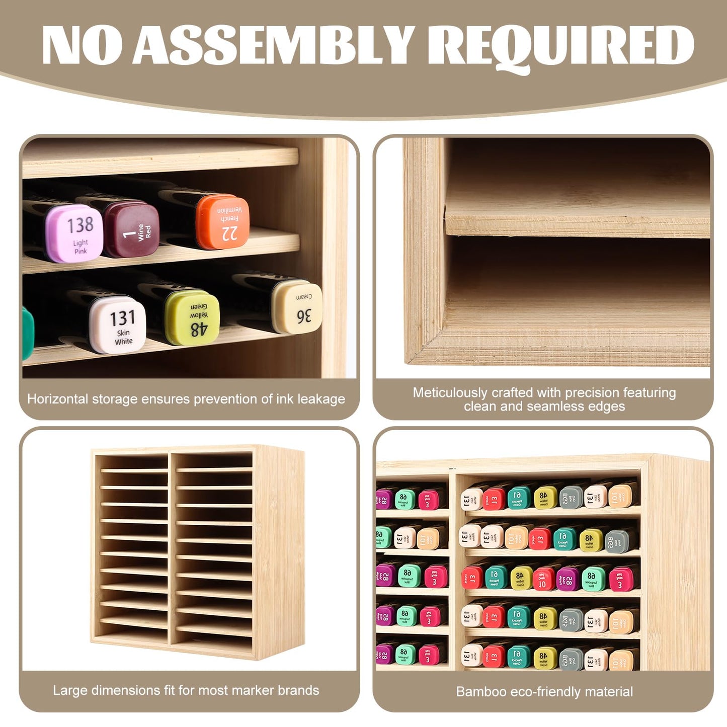 RHBLME Marker Organizer, 176 Capacity Markers Bamboo Pen Holder, 22 Compartments Art Supply Holder for Home Office Desk Classroom