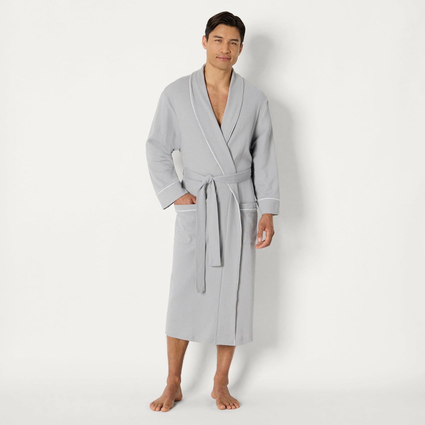 Amazon Essentials Men's Waffle Shawl Robe, -Light Grey, M/L