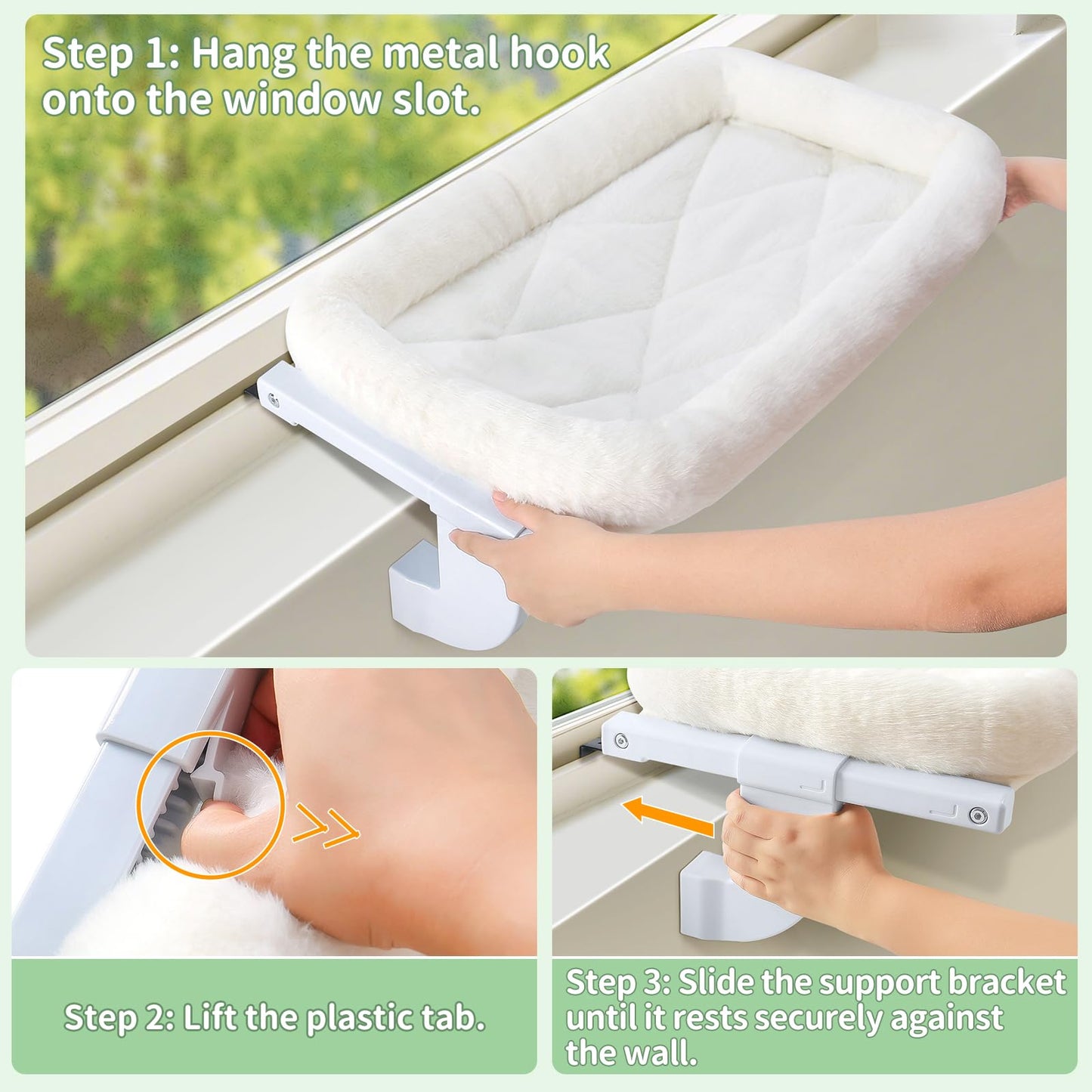 Sunhoo Cat Window Perch Hammock Cat Window Sill Bed No Drilling for Indoor Large Cats Adjustable Cordless Kitty Windowsill Ledge Seat Shelf Hamac Pour Chat Fenêtre Hold up to 18kg (White, L)