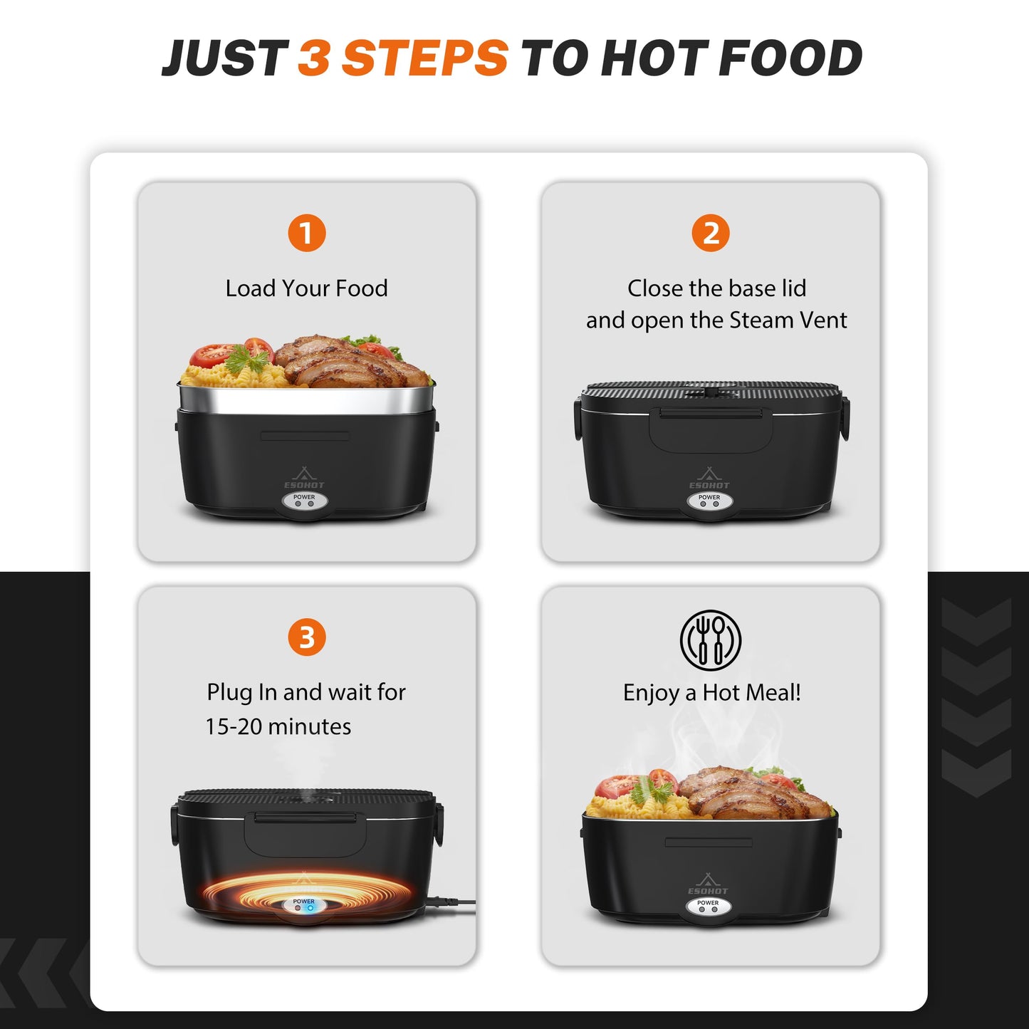 ESOHOT Heated Lunch Box,120W Electric Lunch Box Food Heater with 1.5L 304 Stainless Steel Container,12V/24V/110V Portable Food Warmer for Travel,Work,Car,Truck (1.5L x 2)