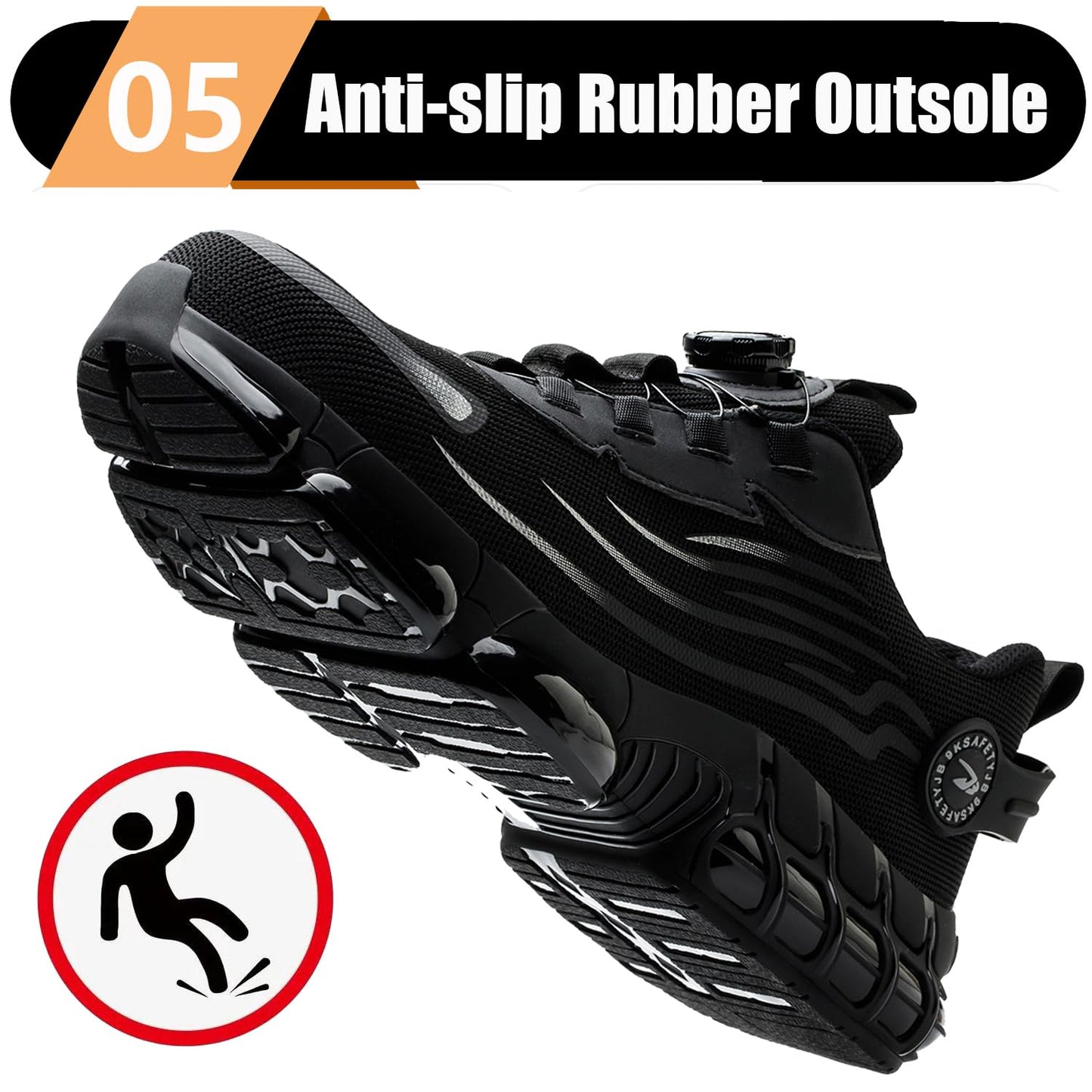 TimGross Safety Shoes for Men Steel Toe Work Sneakers Lightweight Slip On Construction Indestructible Shoes Non-Slip Shoes 266/Black/44