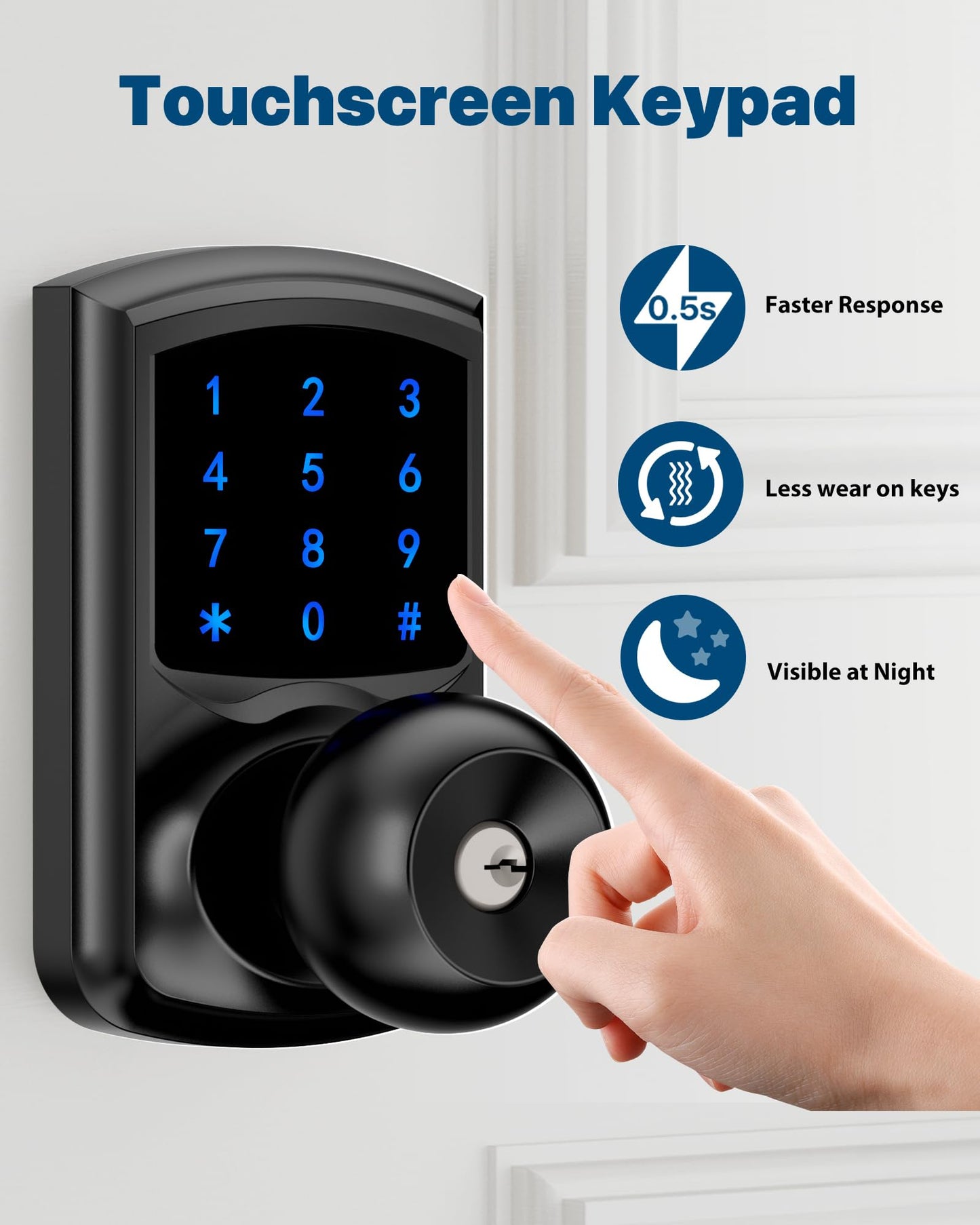 HIDALIFE Keyless Entry Door Lock, Keypad Door Lock with Handle, Touchscreen Digital Lock, Anti-peep Password, Auto-Lock, Easy Install for Front Door, Office, Apartment-Matte Black