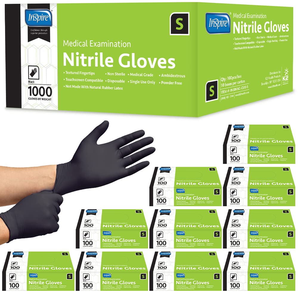 Inspire Black Nitrile Gloves | ORIGINAL Quality Stretch Nitrile Black Gloves Disposable Latex Free |Medical, Food, Mechanic (Large)