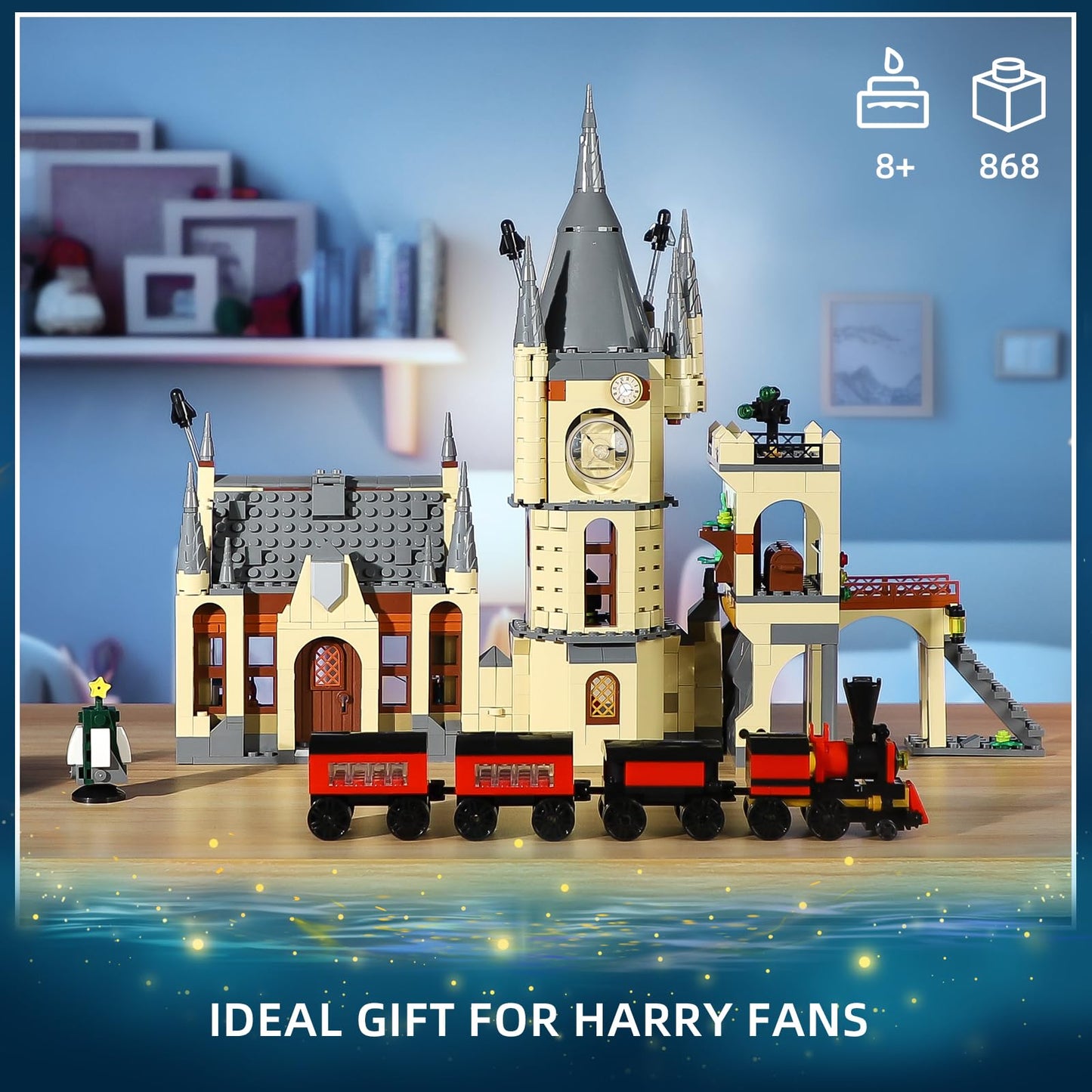 Castle Clock Architecture Building Set with Lighting, Train Building Toy Gift Ideas for Boys Kids Aged 8-14, Compatible with Set, Castle Architecture Model for Adult and Movie Fans (868 PCS)