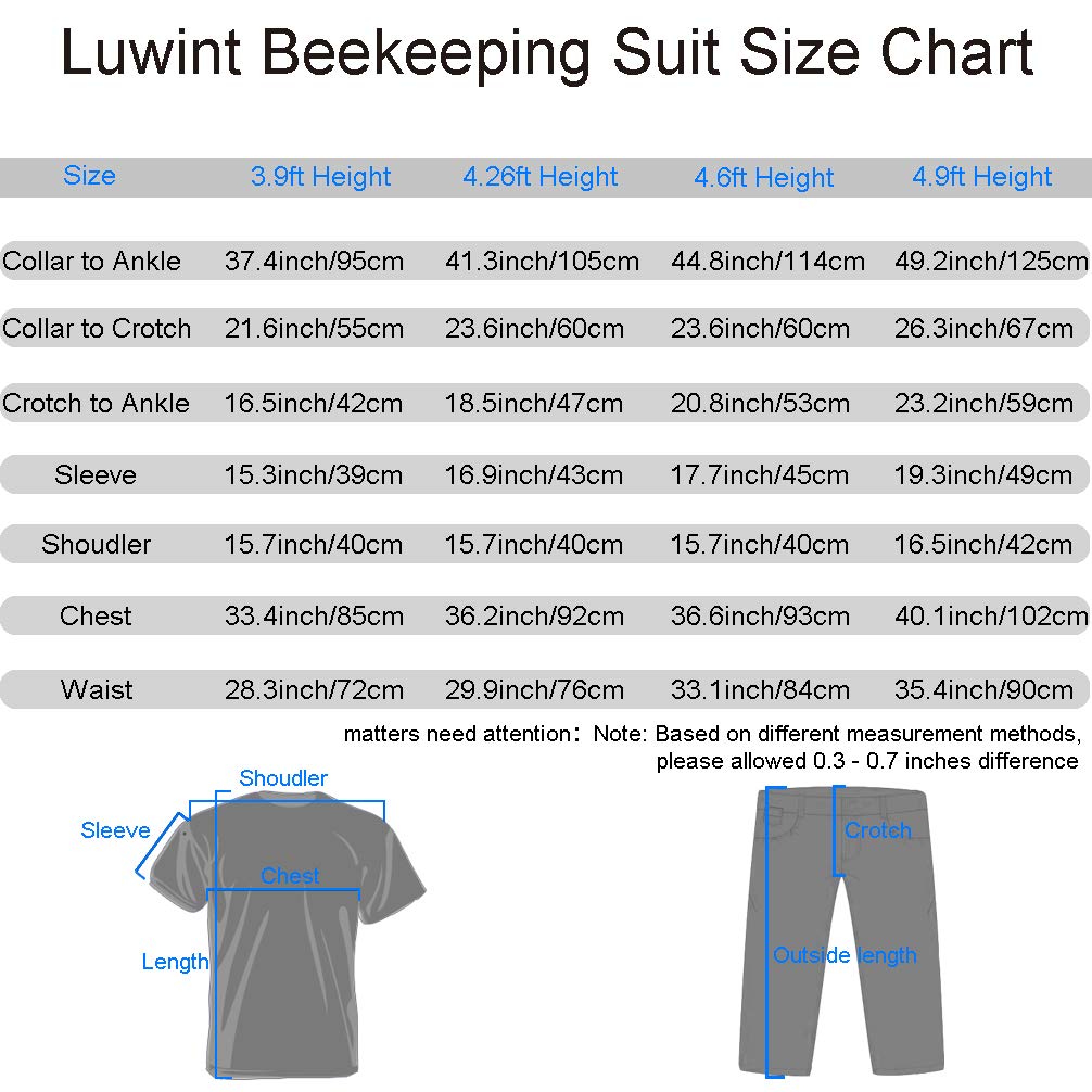 Luwint Kids Beekeeping Suits - Ventilated Bee Beekeeper Suit with Self Supporting Veil Hood for Children (4'7''-4'11'' Height)