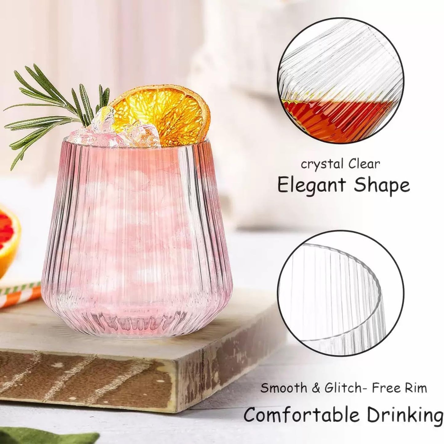 40 Pack Plastic Ribbed Wine Glasses 14oz Origami Style Disposable Wine Cups Unbreakable Clear Plastic Cocktail Glasses Disposable & Reusable for Champagne, Dessert, Catering, Weddings