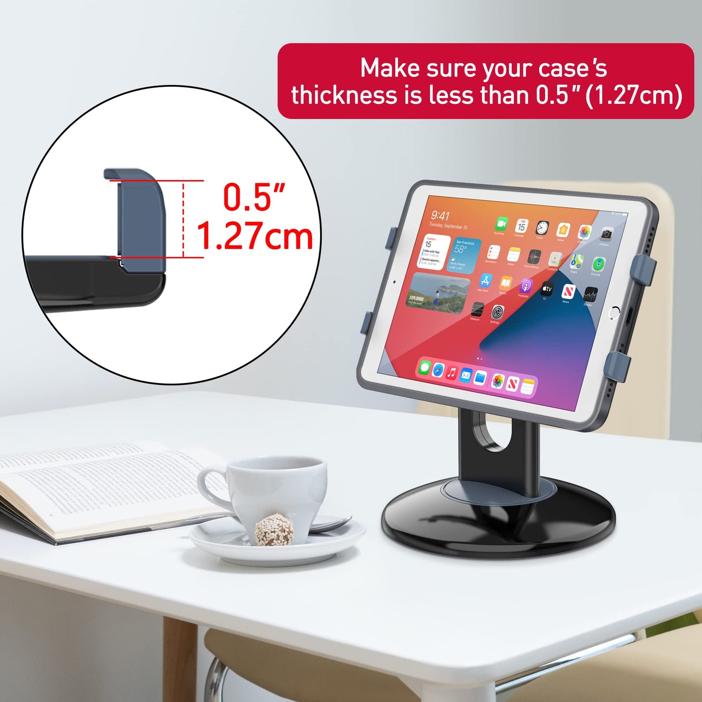 AboveTEK Retail Kiosk Tablet Stand, 360° Rotating Commercial Stand for 6-13" Display Tablets as Business Tablet Holder, Swivel Design for Store POS Office Showcase Reception Kitchen Desktop