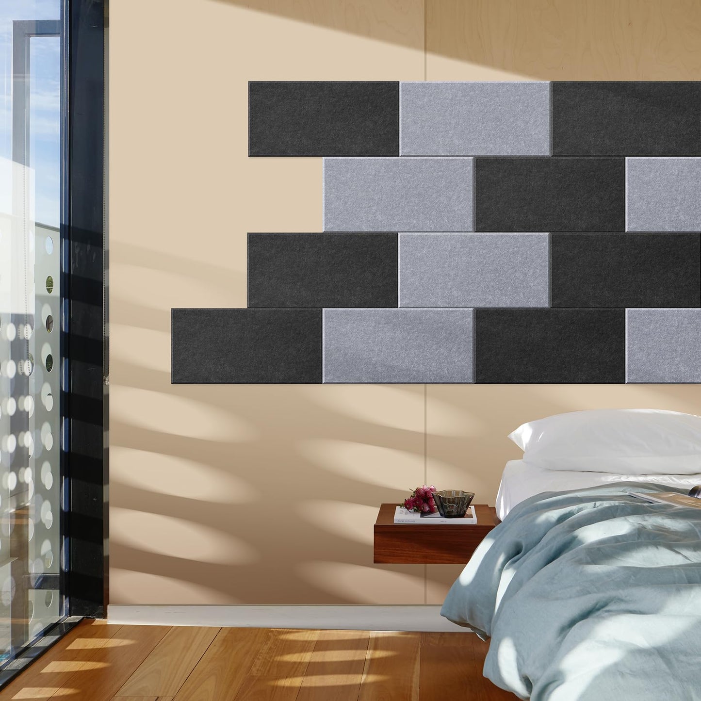 DrKlang 6 Pack Acoustic Panels, 23.6" x 11.8" Decorative Soundproofing Panels, Wall and Ceiling Acoustical Treatment Tiles, Great to Reduce Echo and Noise for Home and Office- Black