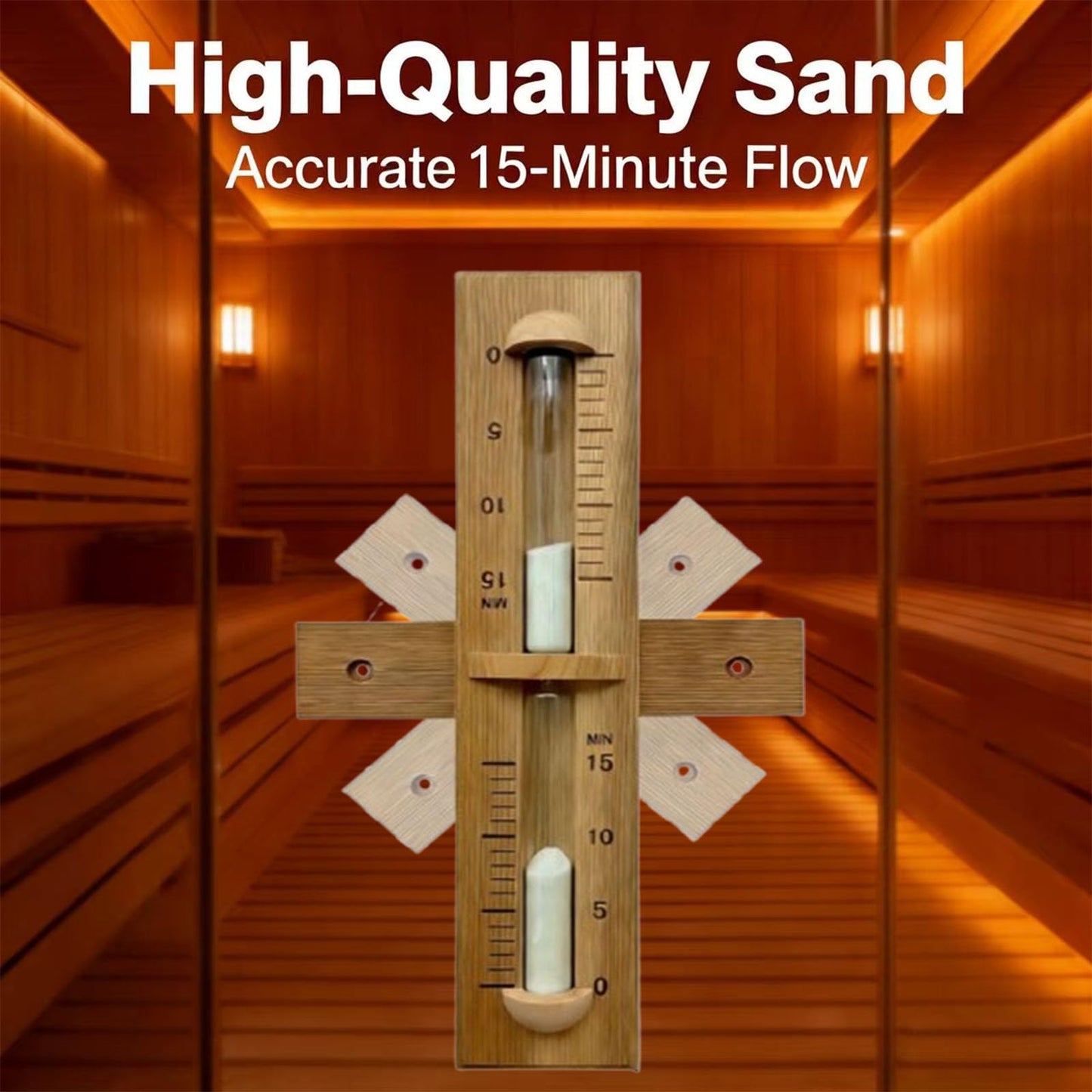 Sauna Sand Timer, 15 Minute Red Cedar Sauna Hourglass Timer, Wall-Mounted 360° Rotating Wood Sand Clock, Sauna Accessories for Infrared & Traditional Sauna,SPA (White)