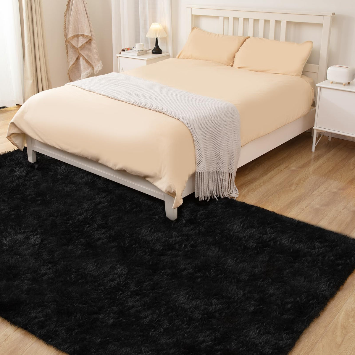 6x9 Large Area Rugs for Living Room Bedroom, Soft Fluffy Shaggy Rug, Indoor Washable Floor Carpet for Kids Girls and Boys, Dorms, Nursery Rooms, Home Decor Aesthetic, Solid Black