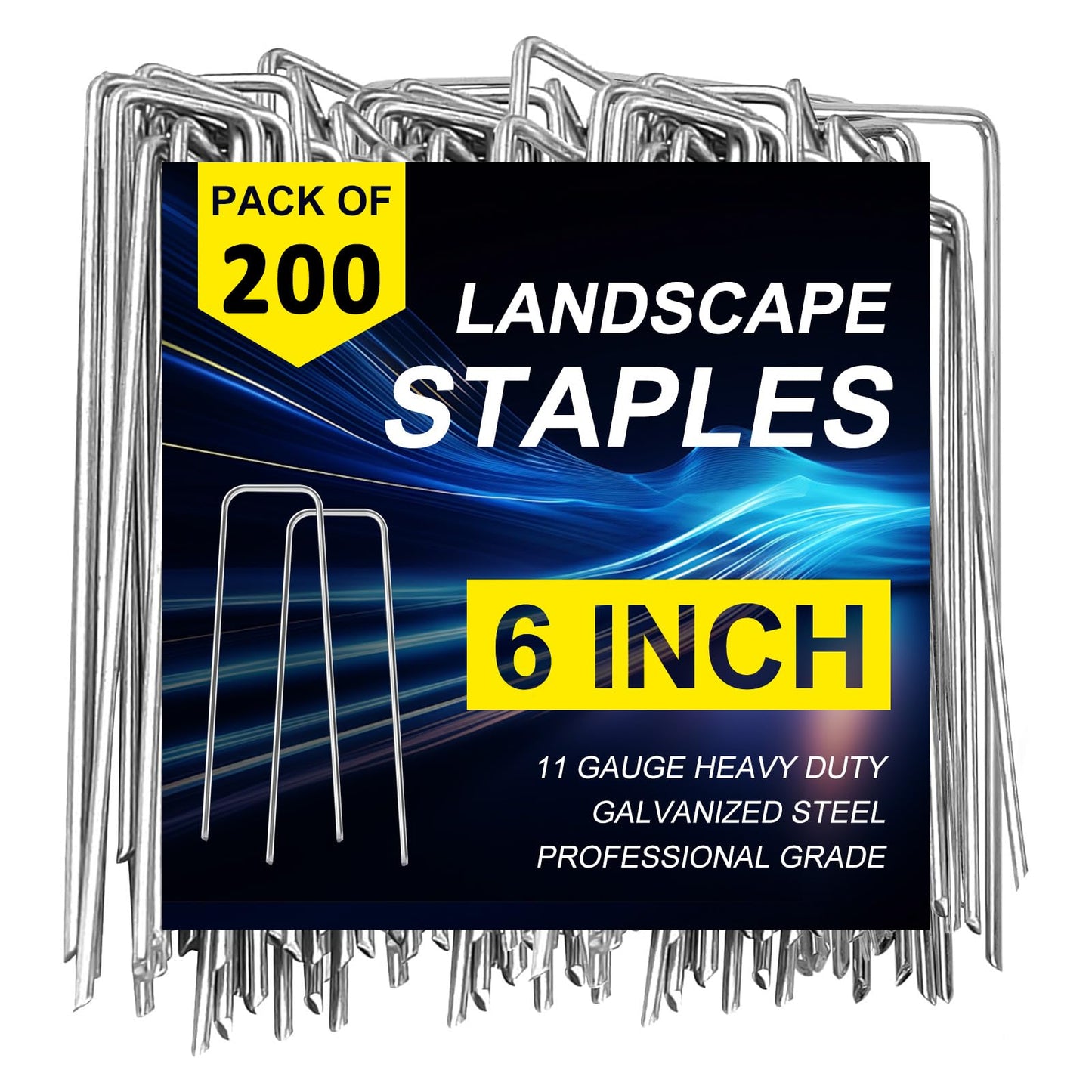 200 Pack Landscape Staples 6 Inch Heavy Duty Garden Stakes Galvanized Garden Staples Pins, Anti-Rust Ground Stakes for Weed Barrier, Irrigation Tubing, Yard Lawn, Landscape Fabric