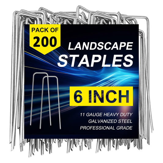 200 Pack Landscape Staples 6 Inch Heavy Duty Garden Stakes Galvanized Garden Staples Pins, Anti-Rust Ground Stakes for Weed Barrier, Irrigation Tubing, Yard Lawn, Landscape Fabric