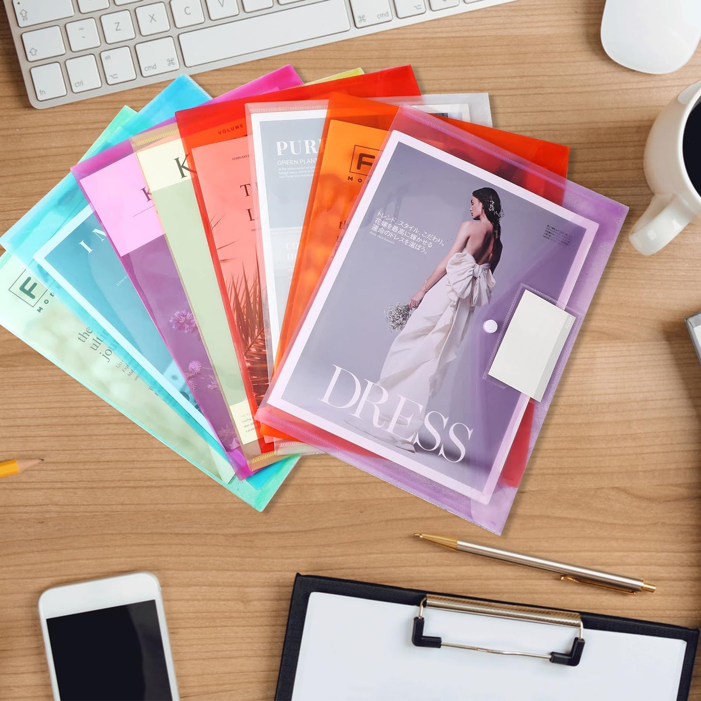 100 Pcs Clear Envelopes Bulk, A4 Letter Size Plastic File Folders with Snap Button, Waterproof File Pouches Document Envelopes for Office School Home Organization