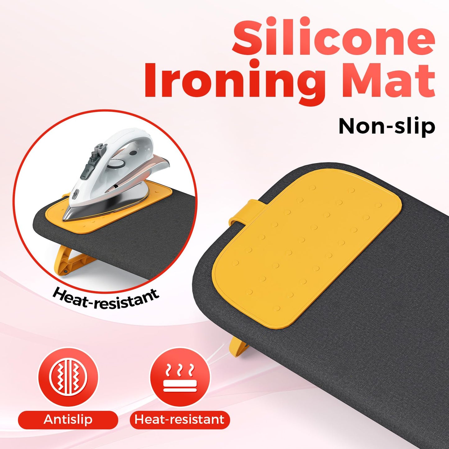 APEXCHASER Ironing Board Foldable with Orange Silicon Iron Mat, Tabletop Small Iron Board with Heat Resistant Cover, Portable Ironing Board with Non-Slip Feet for Home Travel Use 12x32 Black