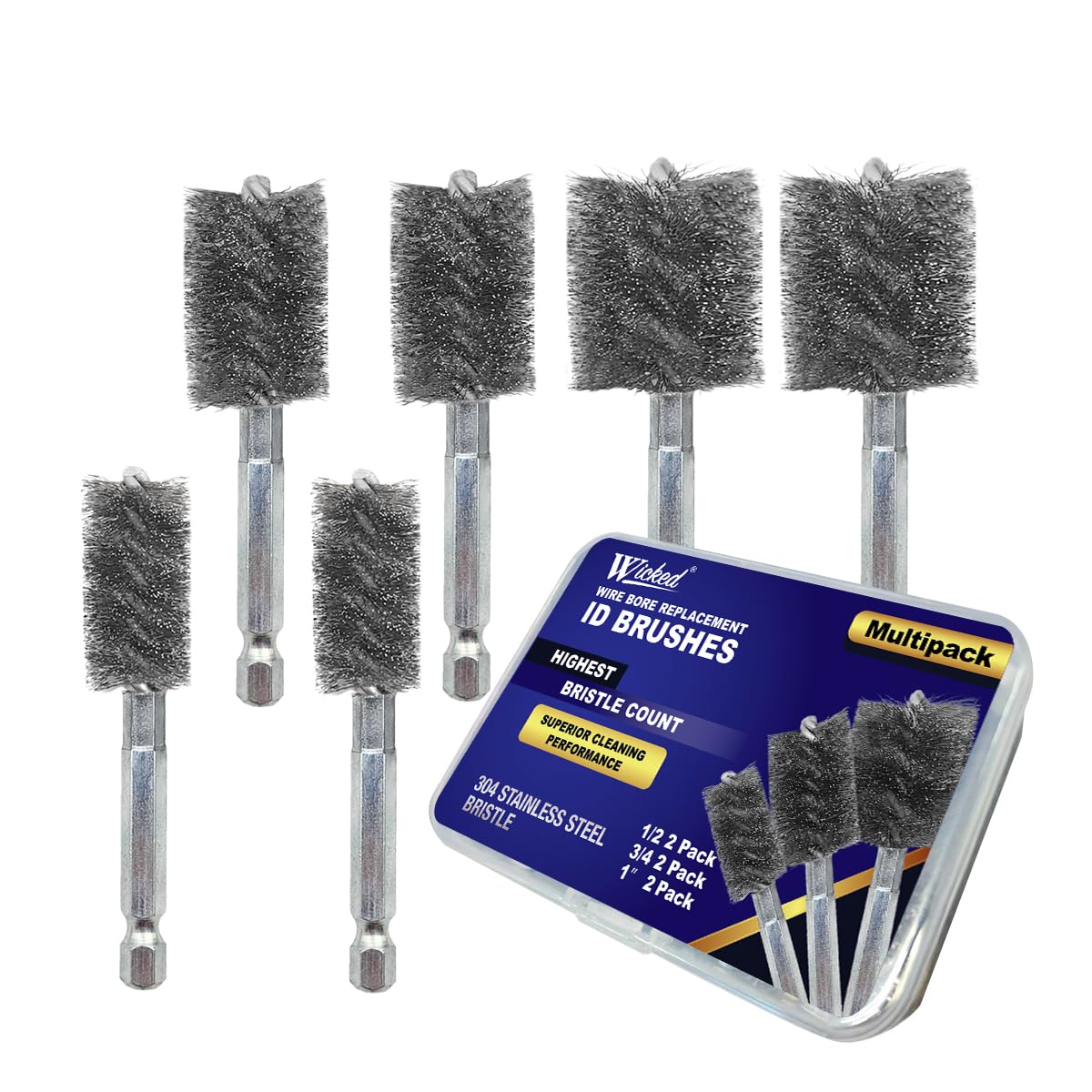 WICKED Professional ID Copper Tube Pipe Cleaner Replacement Brushes (1/2” & 3/4’’ & 1” (Multi-Pack))