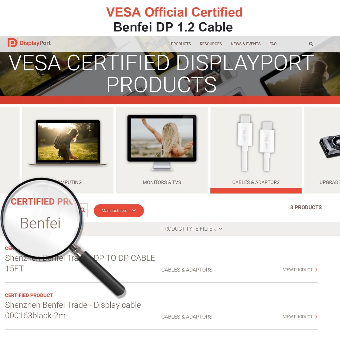 [VESA Certified] BENFEI DisplayPort to DisplayPort 6 Feet Cable 5 Pack, DP to DP Male to Male Cable Gold-Plated Cord, Supports 8K@60Hz, 4K@144Hz 120Hz, 2K@240Hz Compatible for Lenovo, Dell, HP, ASUS