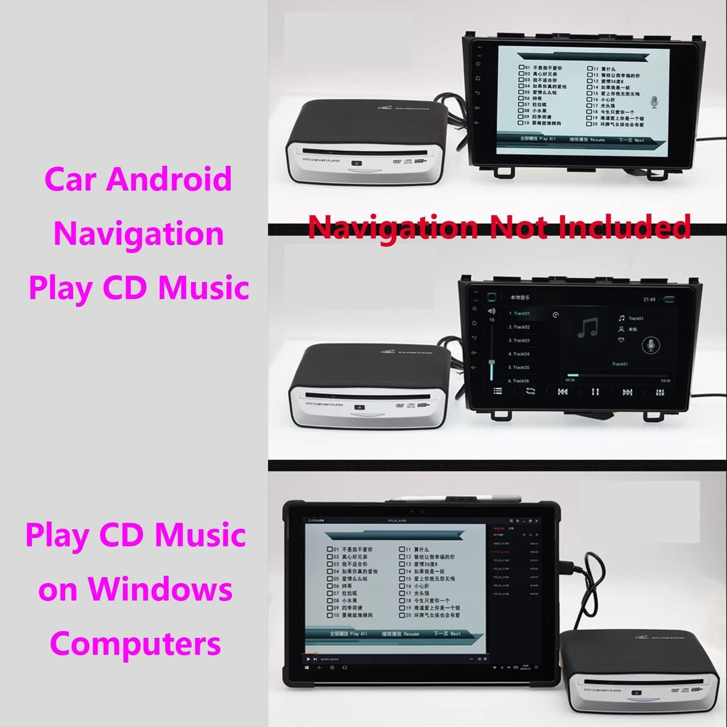 Car External Universal CD Player USB External Car Slot-Load CD Player Compatible with Android Navigation (Android Version 4.4 and Above)/PC/TV-Plug and Play