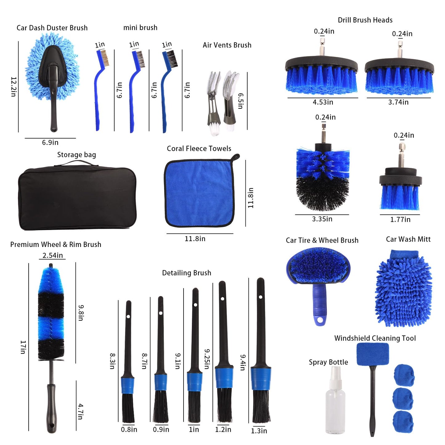 25 Pcs Car Detailing Brush Set No Scratch for Clean Interior or Exterior, Dashboard, Air Vent, Leather Seats, Emblems, Tires, Engine Bay