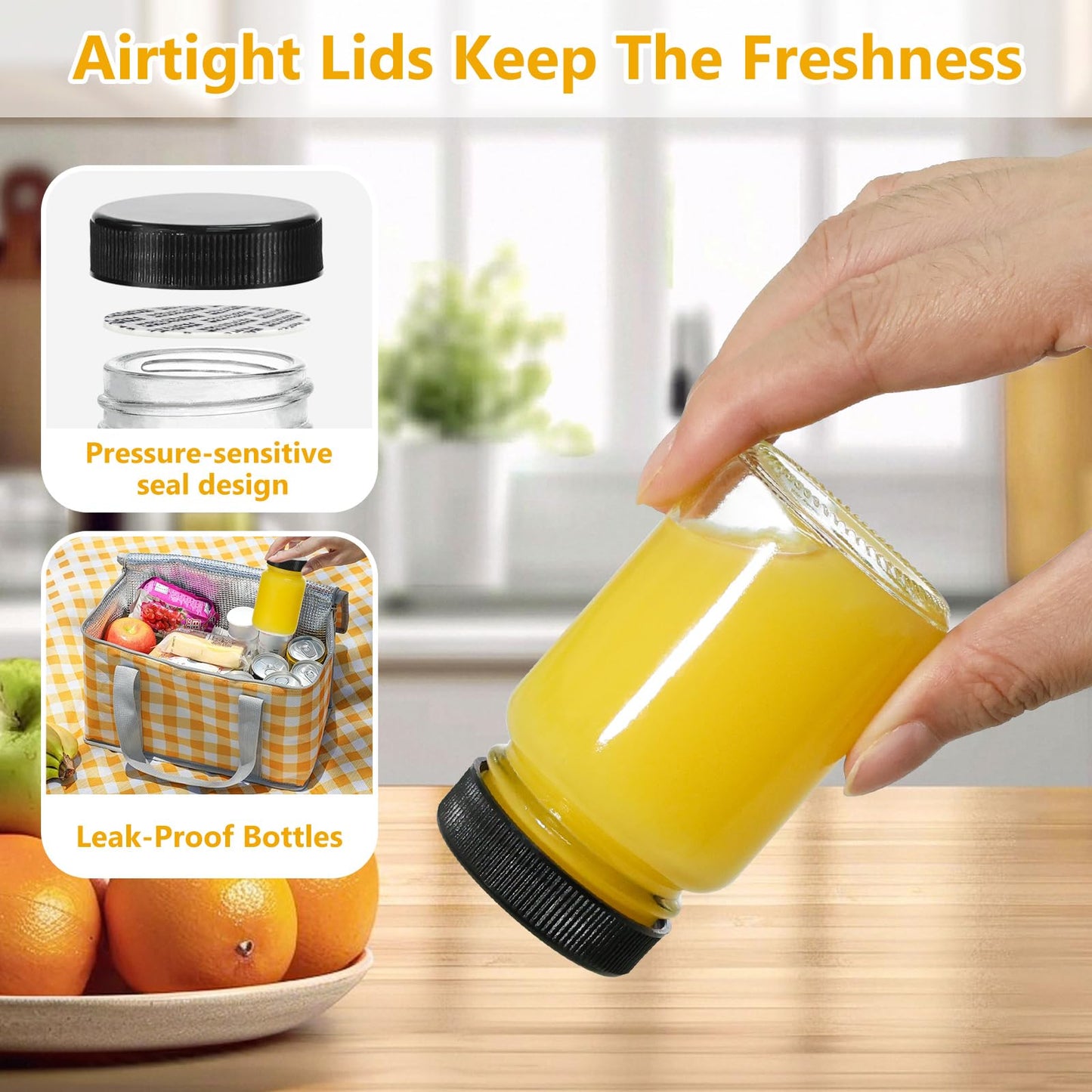KEYWING 28 Pack 2oz Glass Bottles with Lids - Small Clear Jars for Ginger, Wellness Shots, Juice, Whiskey - Travel Mini Reusable Wide Mouth Bottles- Leakproof, Dishwasher Safe