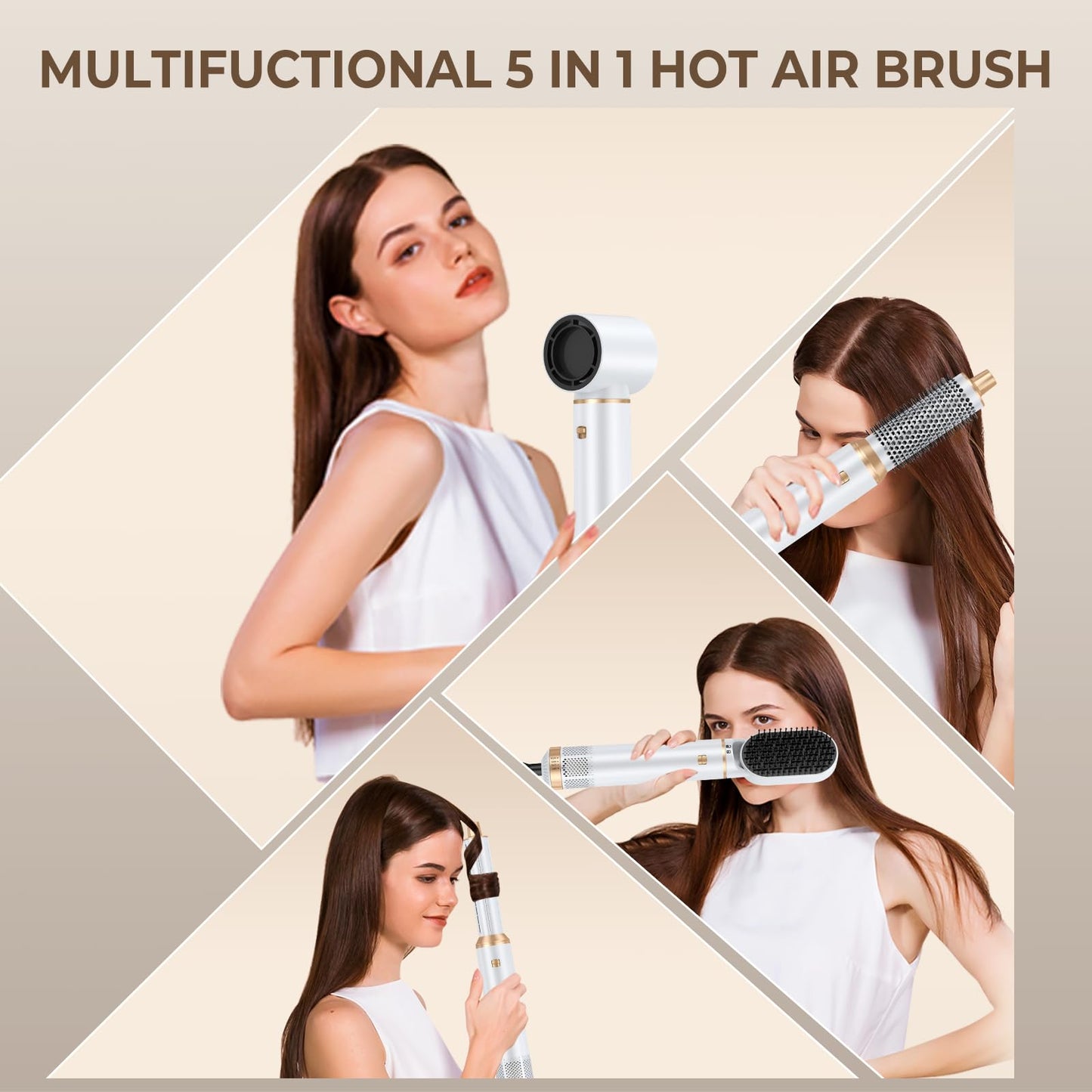 Blow Dryer Brush 5 in 1, Negative Ion Hair Dryer Brush Set Air Styler Curling Wrap Air Curler, Upgrade Hot Air Brush Curling Iron Hair Styling Tools As A Gift for Straight/Curl/Drying/Smoothing