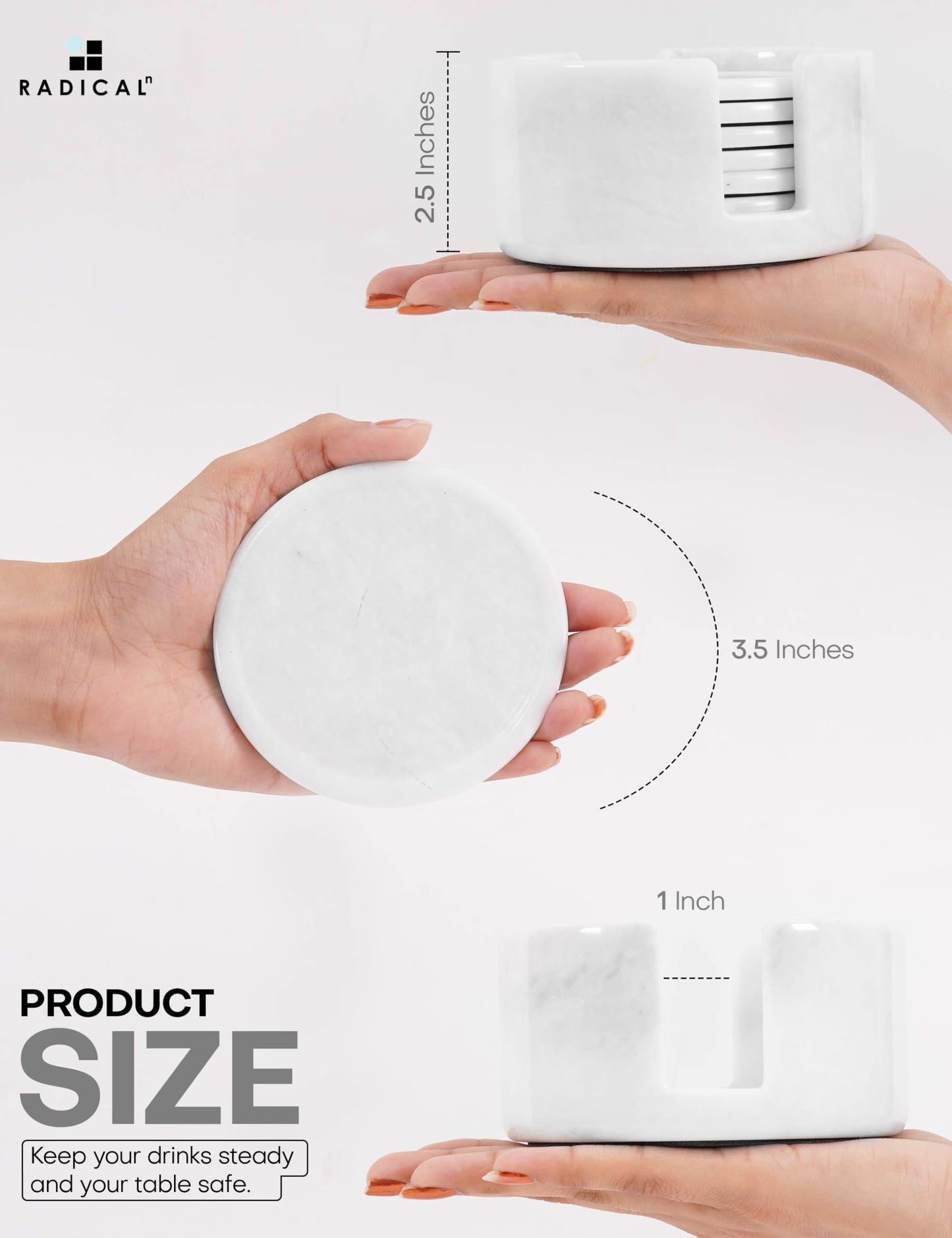 Radicaln Marble Coasters Set of 6 White 8.89 Cm Round Coaster Drink Coasters for Coffee Table, Kitchen & Dining Decor | Durable Stone Cup Holder Gift