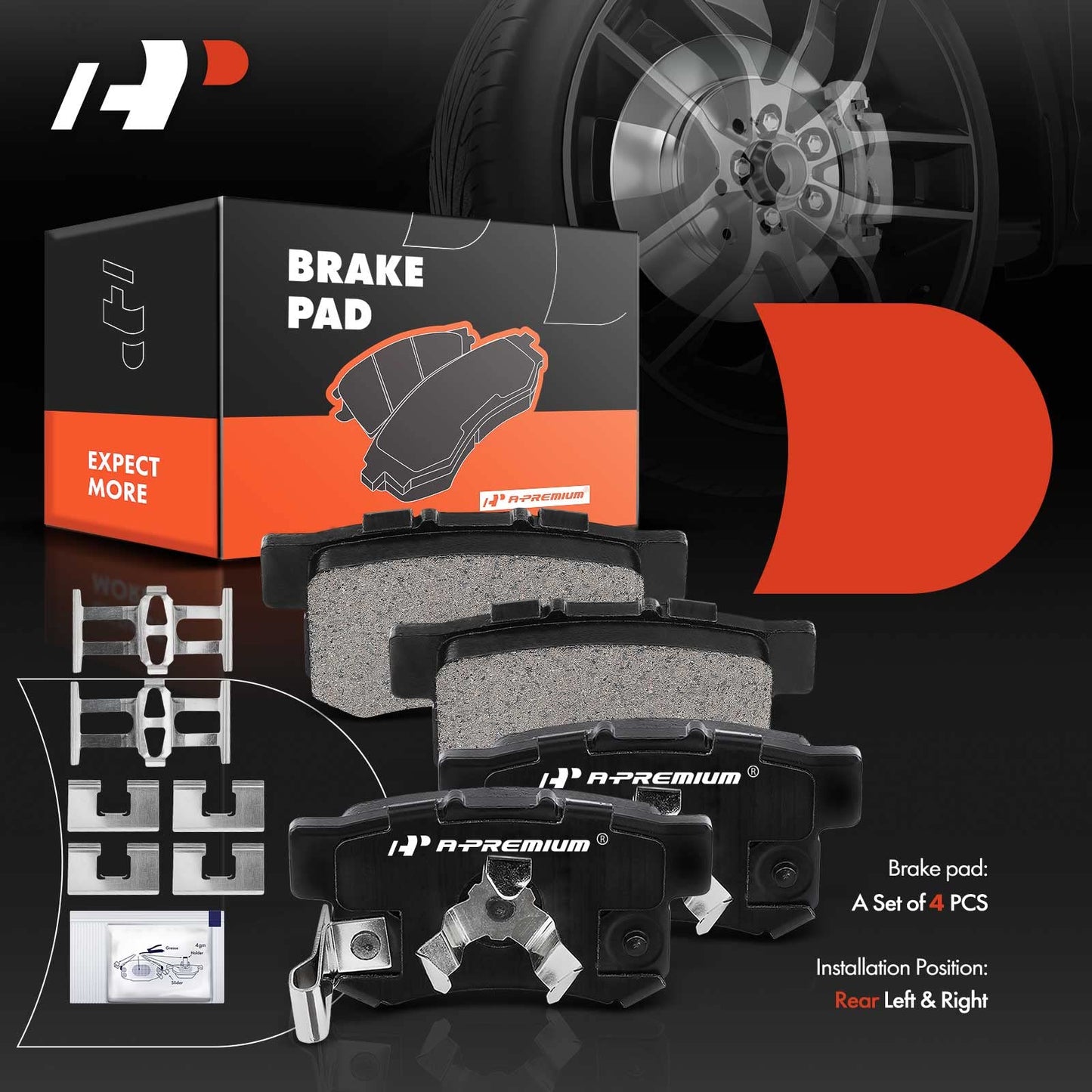 A-Premium Rear Ceramic Disc Brake Pads Set Compatible with Select Acura and Honda Models - CR-V 2005-2016, Crosstour 2012-2015, Accord Crosstour 2010-2011, RDX 2010-2018, with Hardware, 4 Pcs