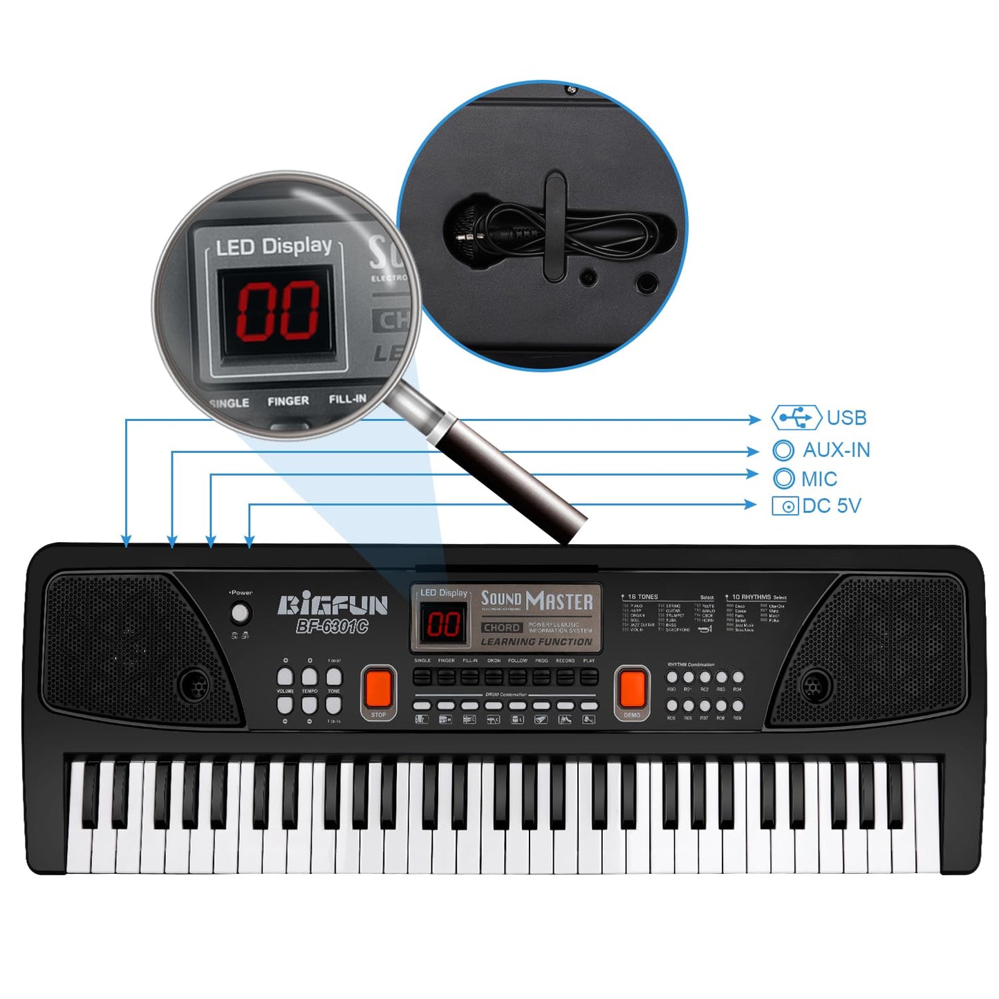 M SANMERSEN Kids Piano, Keyboard Piano 61 Keys Pianos Keyboards with LED Display Microphone Dual Speakers AUX-in Jack Music Book Bracket Piano Toys for 3-12 Years Old Boys Girls