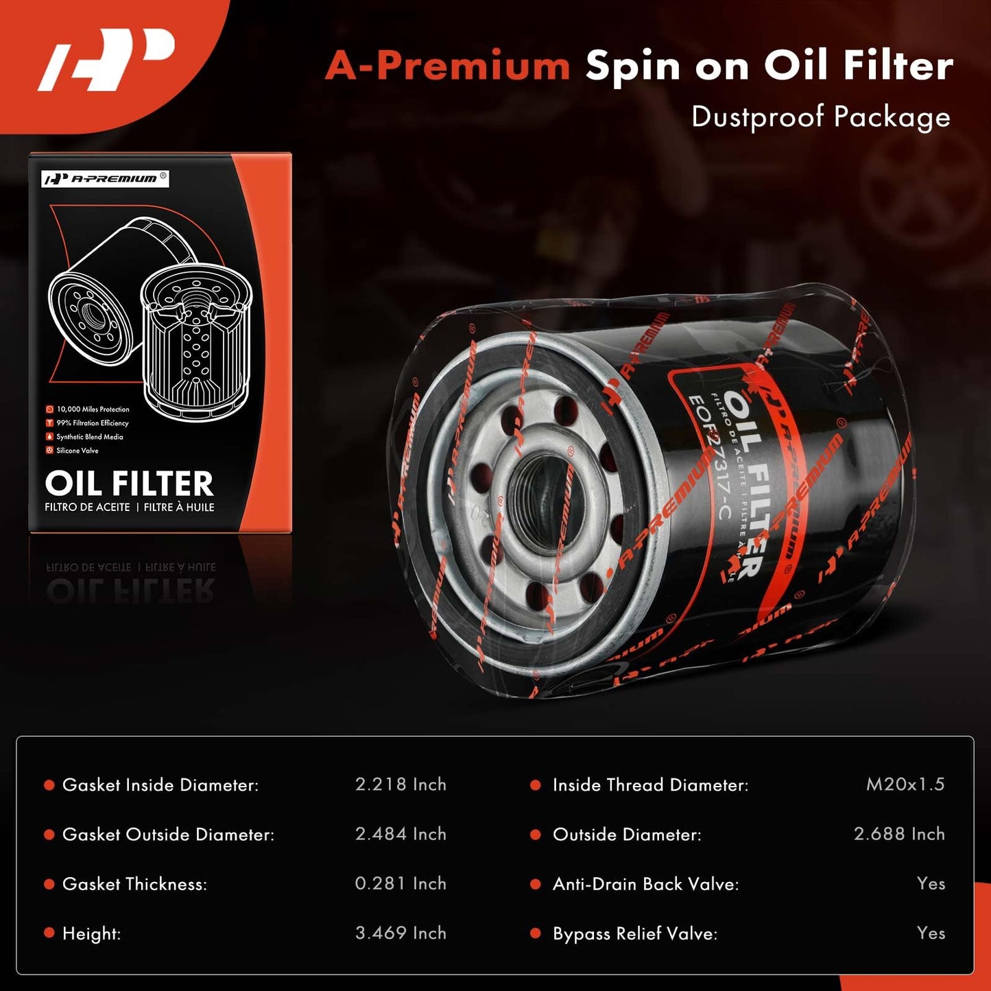 A-Premium 4-PC 10K Miles Protection Spin On Oil Filter Compatible with Ford & for Honda & Nissan & Hyundai & Subaru & Dodge & Mazda & Chrysler & Acura & Mitsubishi & Infiniti & Suzuki & Plymouth